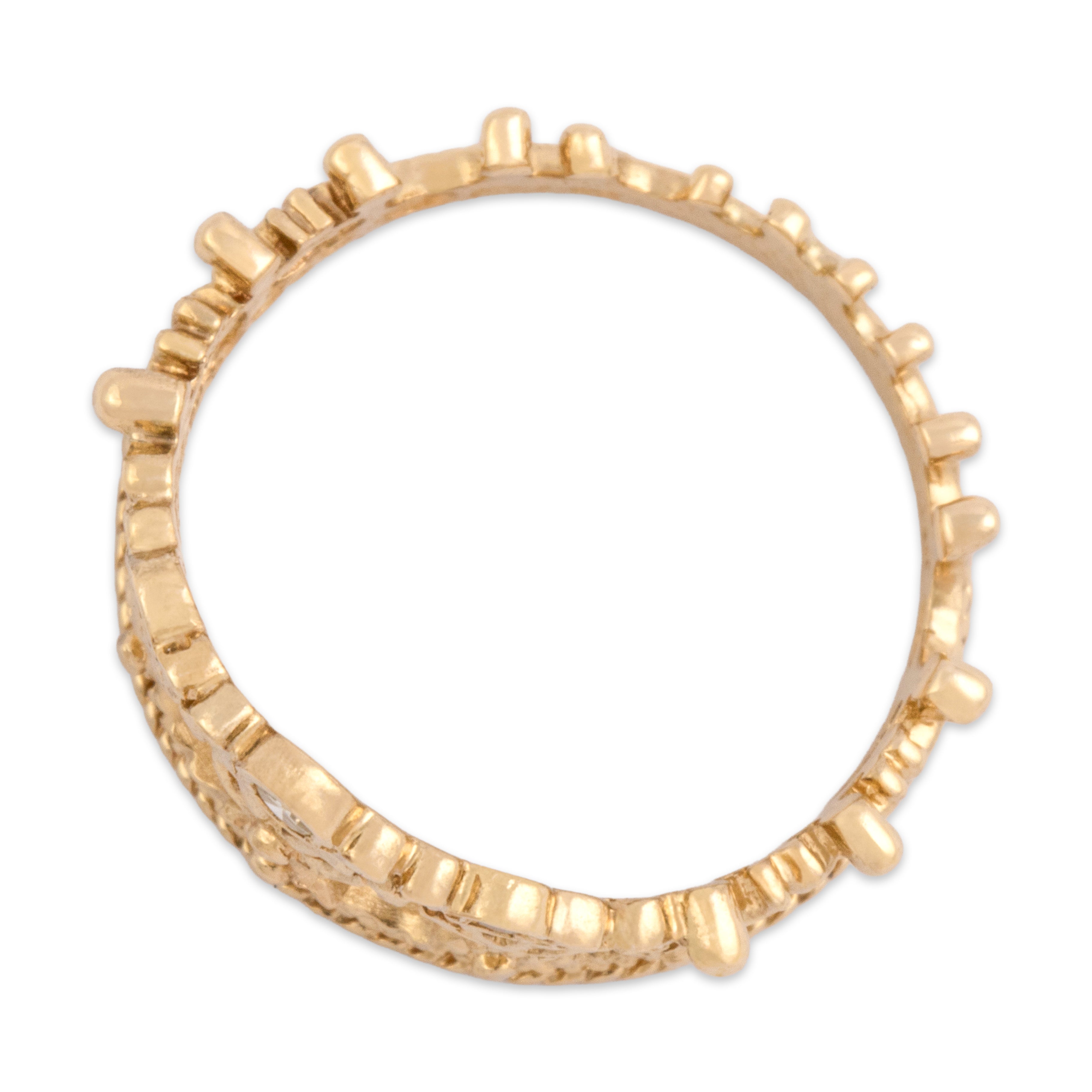 Vintage Stuart Devlin 14k Yellow Gold Diamond Intricate Graduated Crown Ring - Overall view