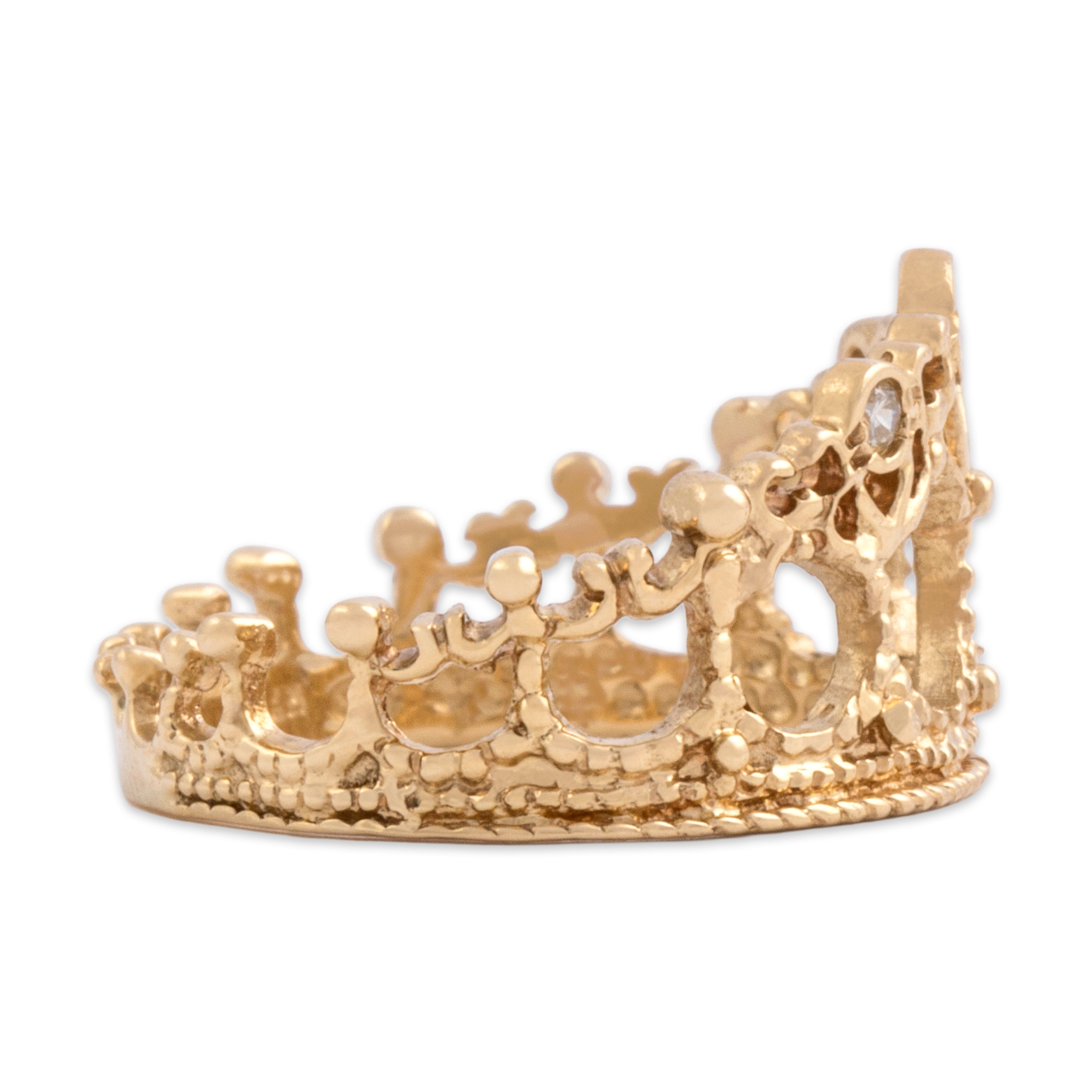 Vintage Stuart Devlin 14k Yellow Gold Diamond Intricate Graduated Crown Ring - Side view