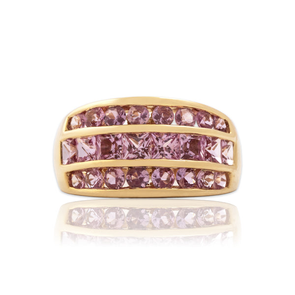 Vintage 14k Yellow Gold 2.54cttw Pink Sapphire Chic Triple Line Band Ring 5.75