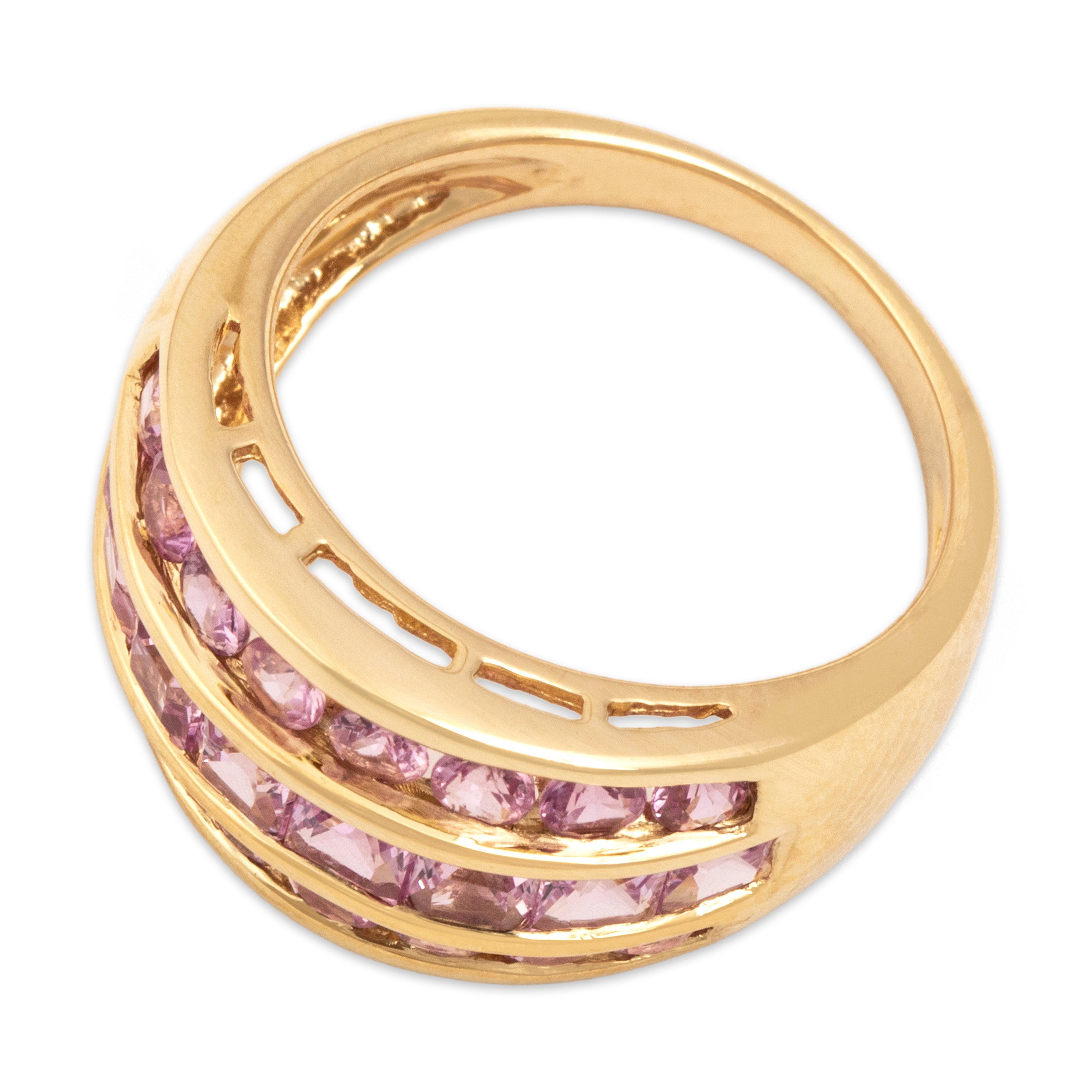 Vintage 14k Yellow Gold 2.54cttw Pink Sapphire Chic Triple Line Band Ring - Overall view