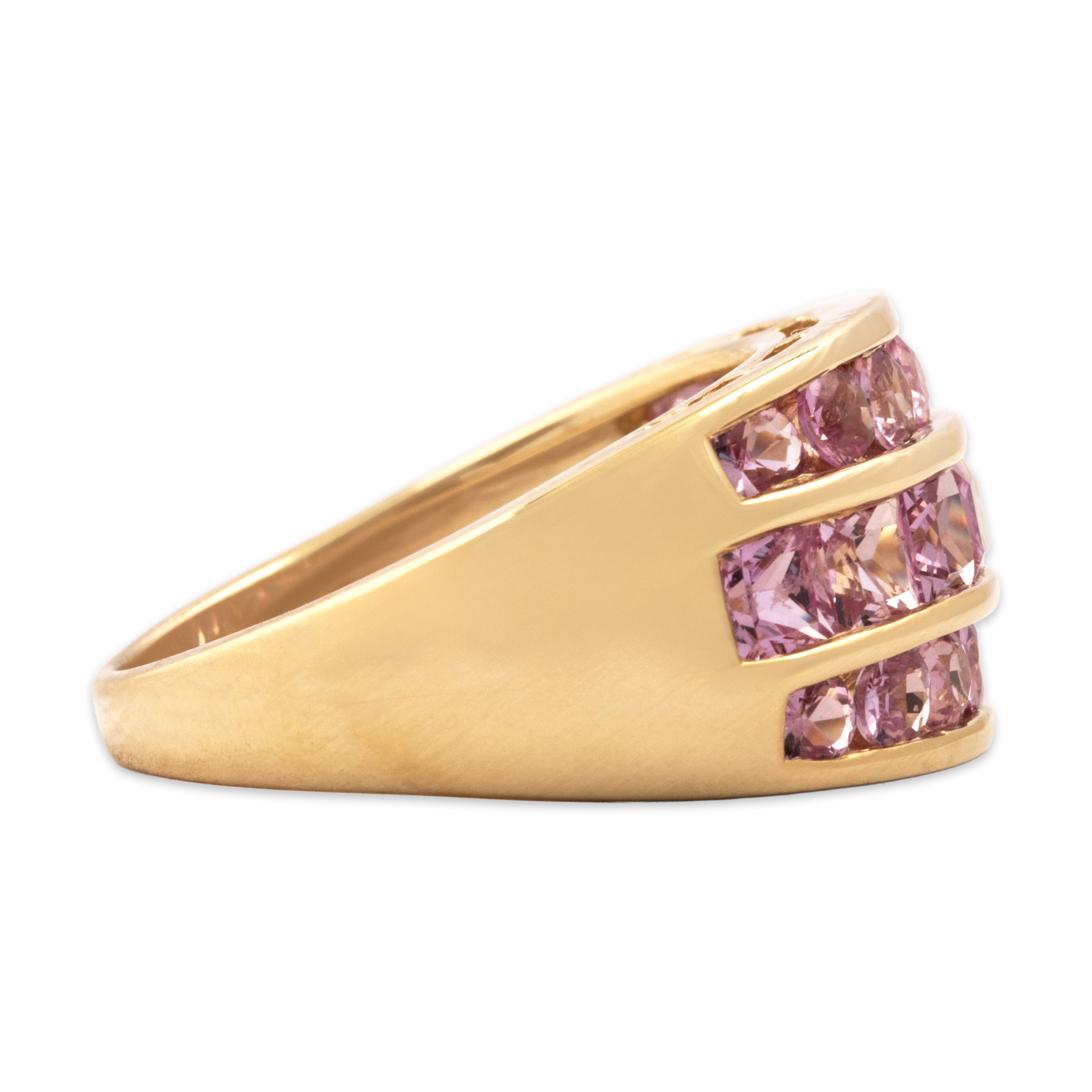 Vintage 14k Yellow Gold 2.54cttw Pink Sapphire Chic Triple Line Band Ring - Side view
