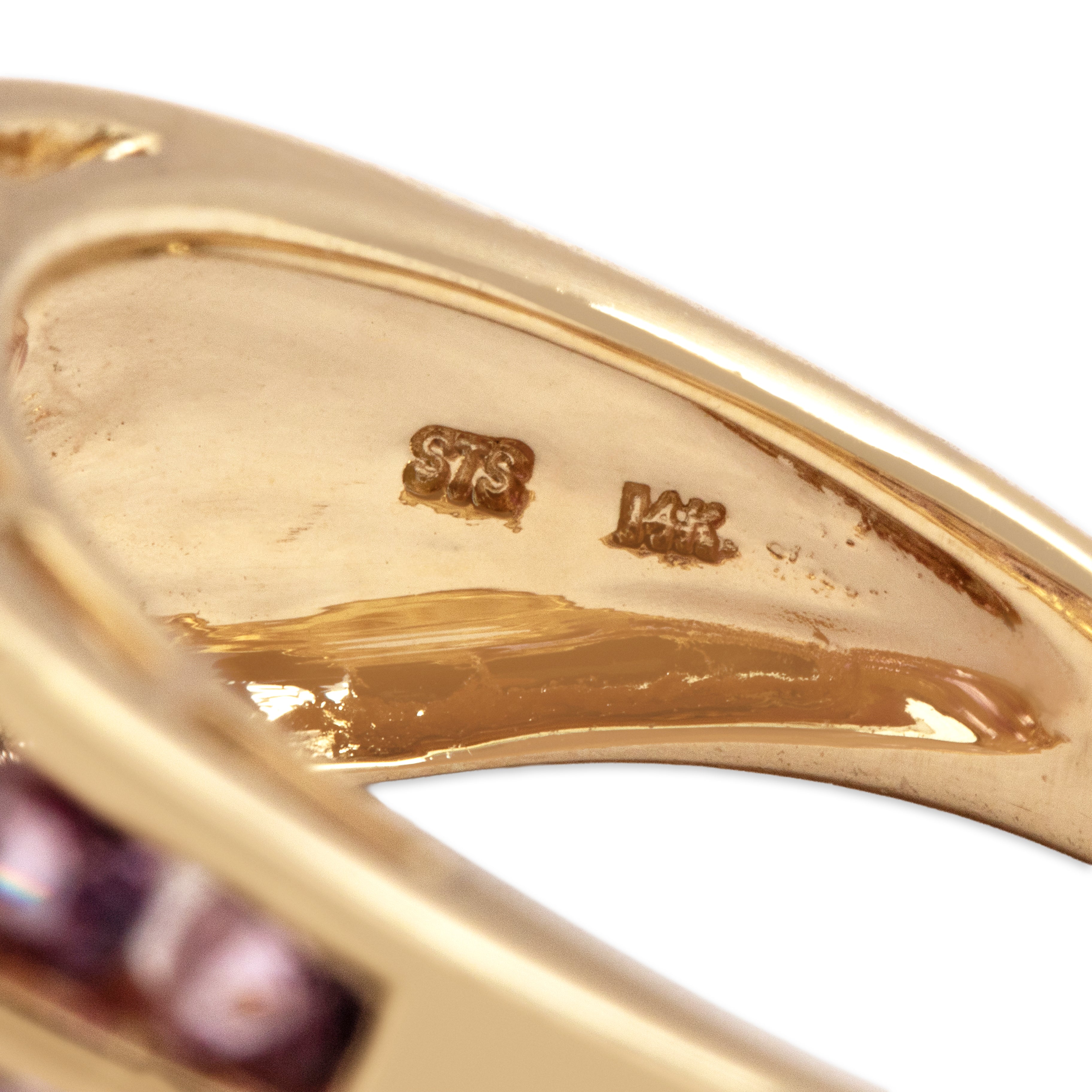 Vintage 14k Yellow Gold 2.54cttw Pink Sapphire Chic Triple Line Band Ring - Hallmark view