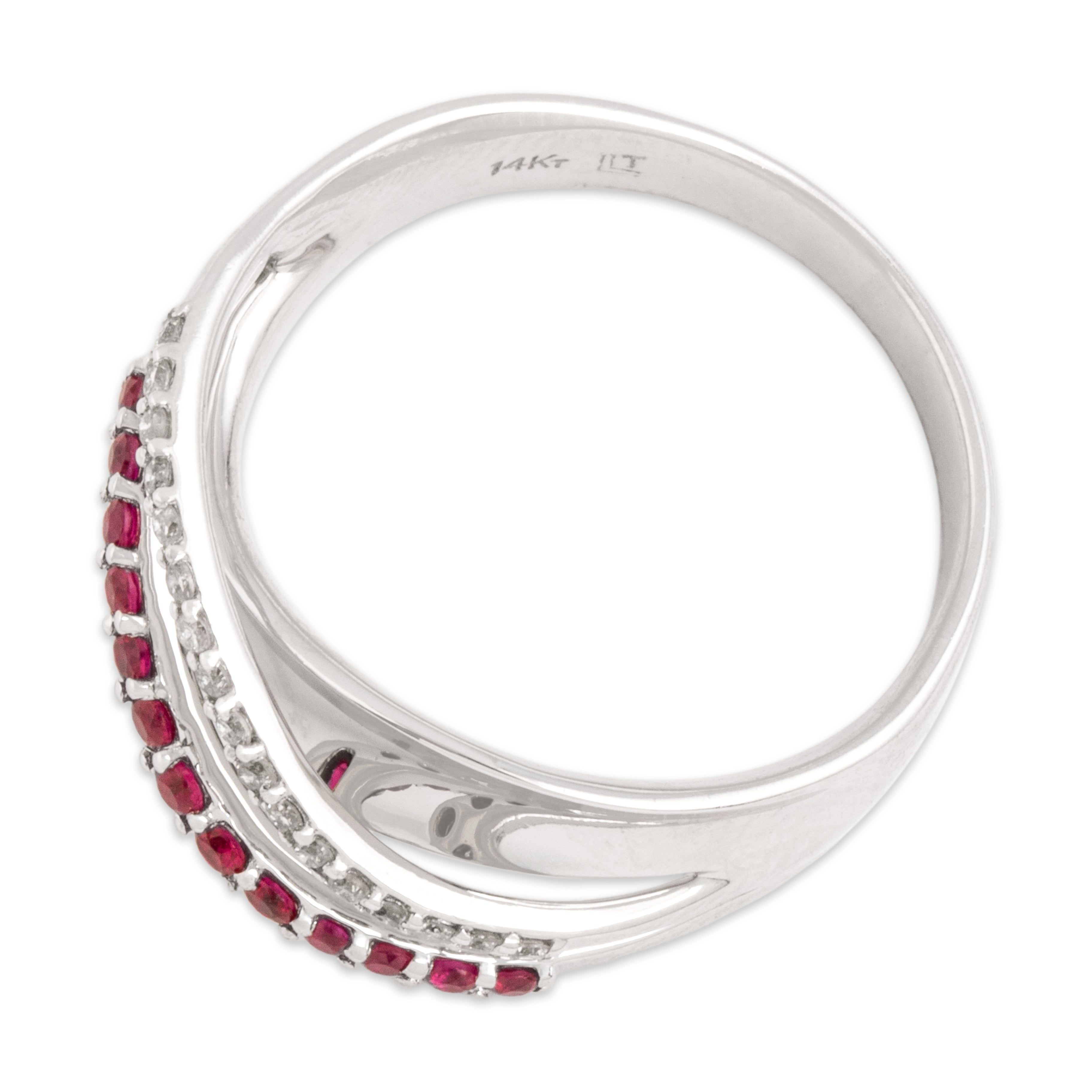 Vintage 14k White Gold Ruby Diamond Flowing Open Crossover Band Ring - Overall view