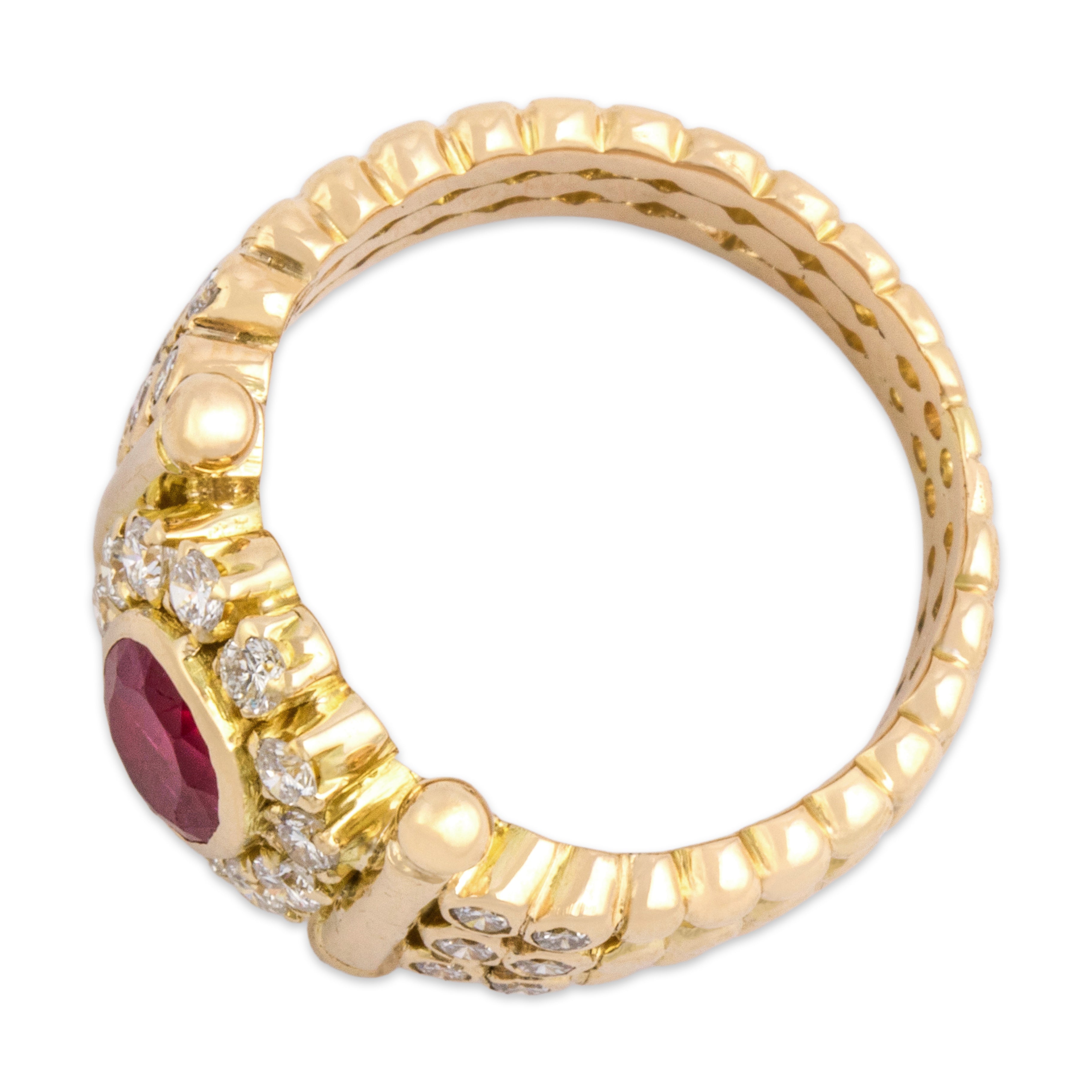 Vintage 14k Yellow Gold .8ct Ruby Diamond Statement Halo Bezel Ring 5.25