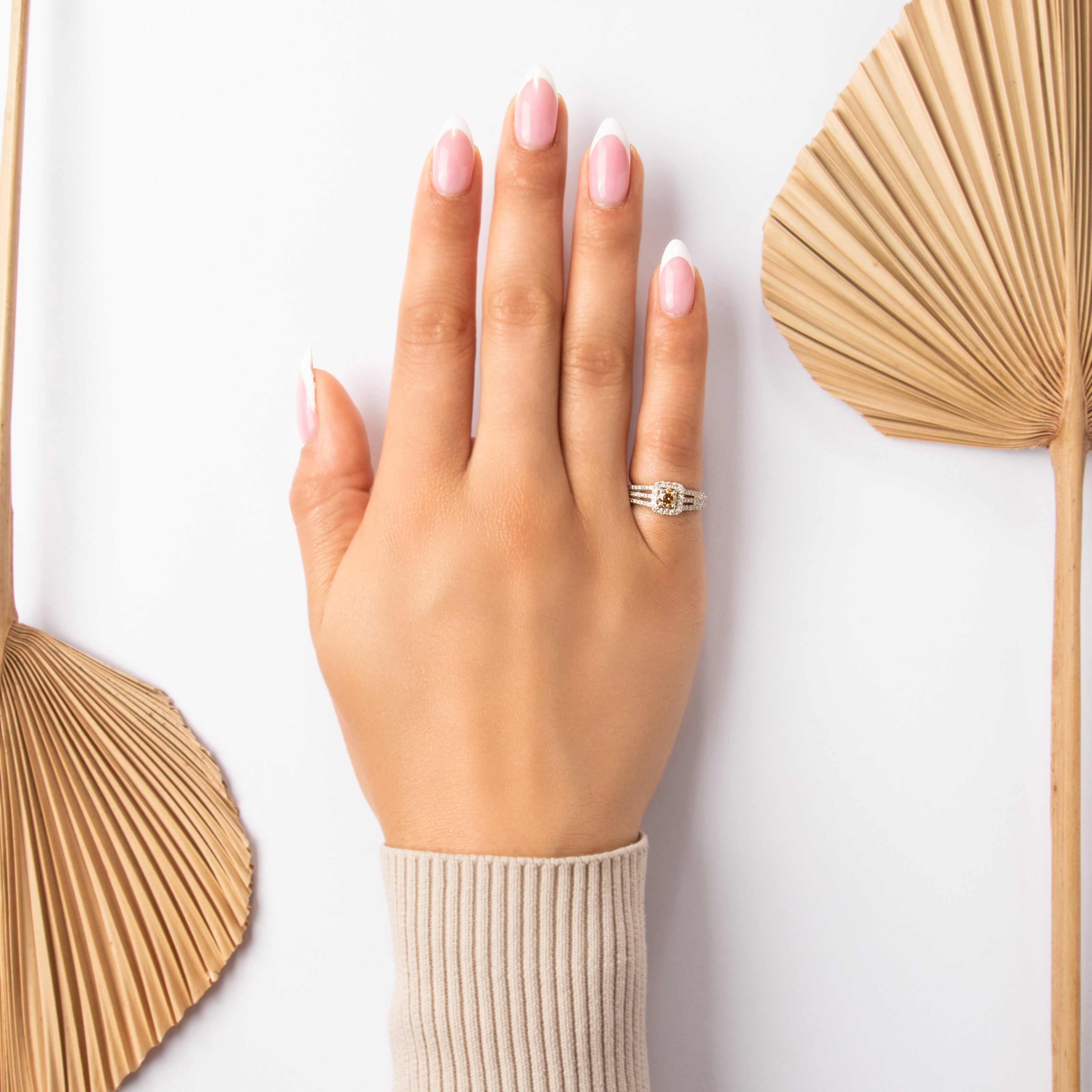 Estate 14k White Gold White Diamond Chocolate Diamond Fantastic Sparkling Halo Ring - On model view