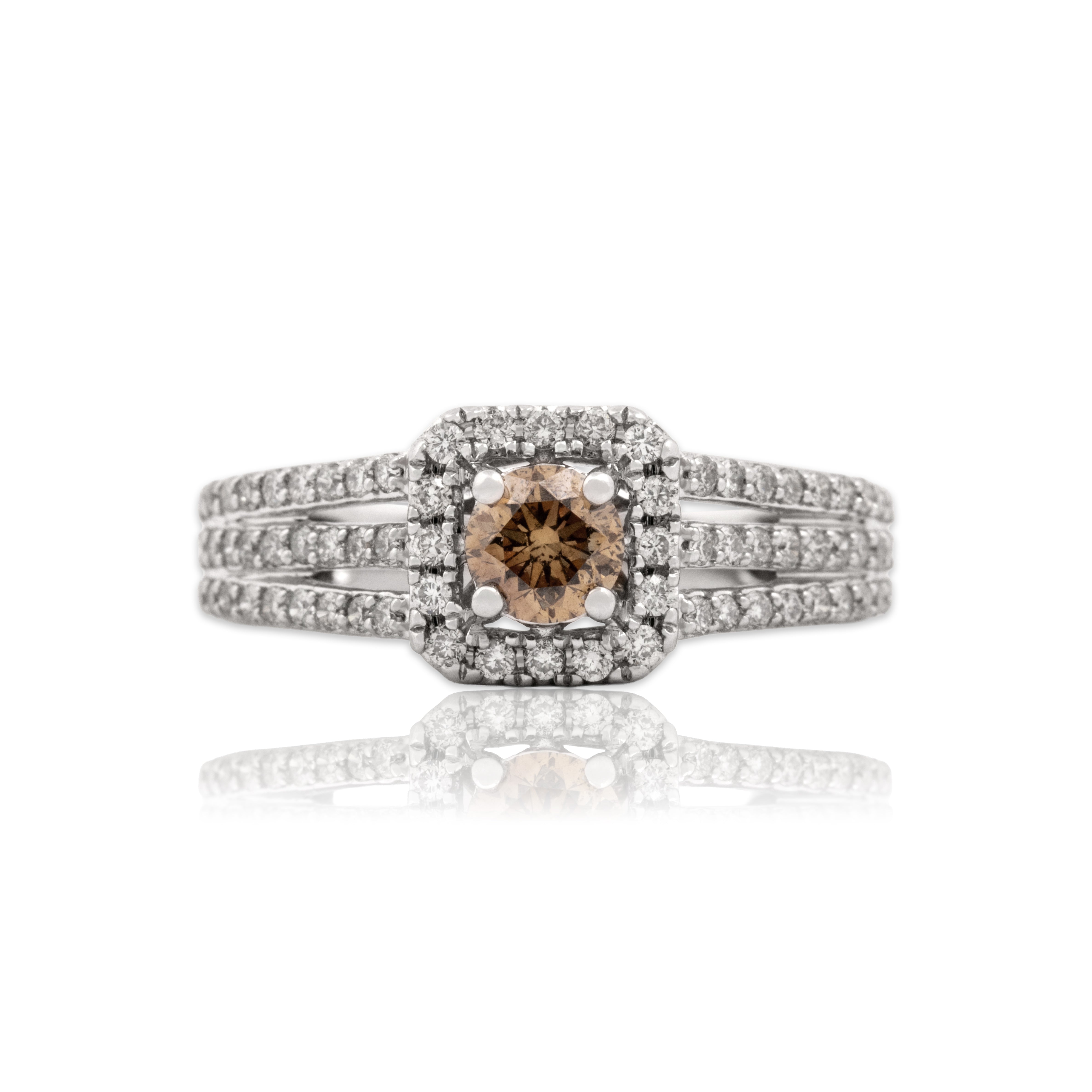 Estate 14k White Gold .63cttw Chocolate & White Diamond Sparkling Halo Ring 5.00