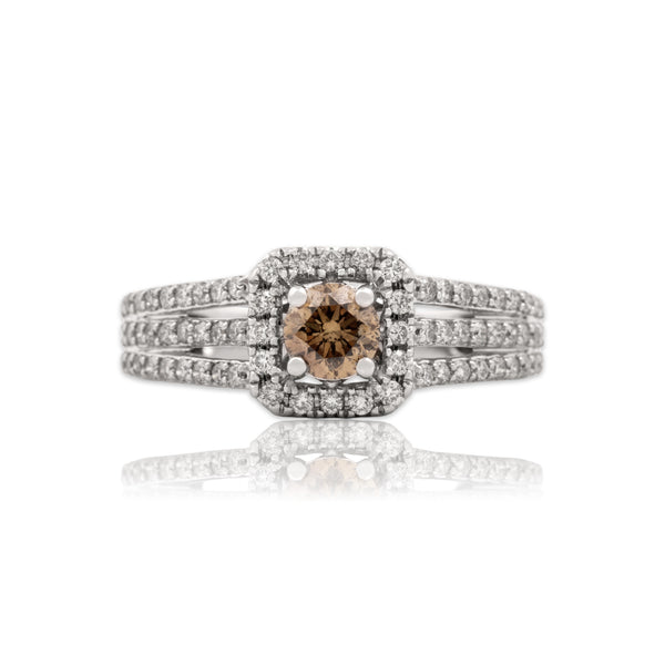 Estate 14k White Gold .63cttw Chocolate & White Diamond Sparkling Halo Ring 5.00
