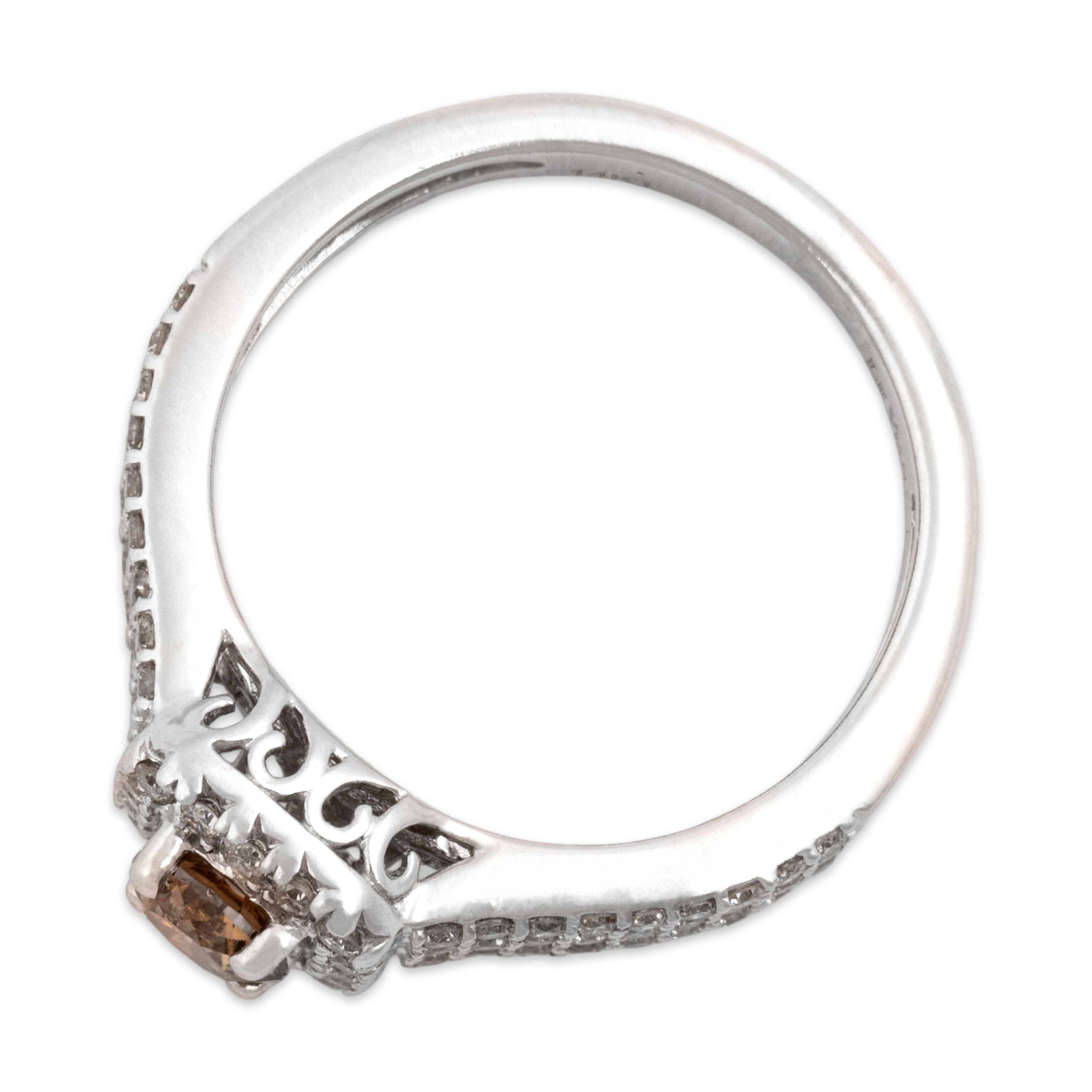 Estate 14k White Gold White Diamond Chocolate Diamond Fantastic Sparkling Halo Ring - Overall view