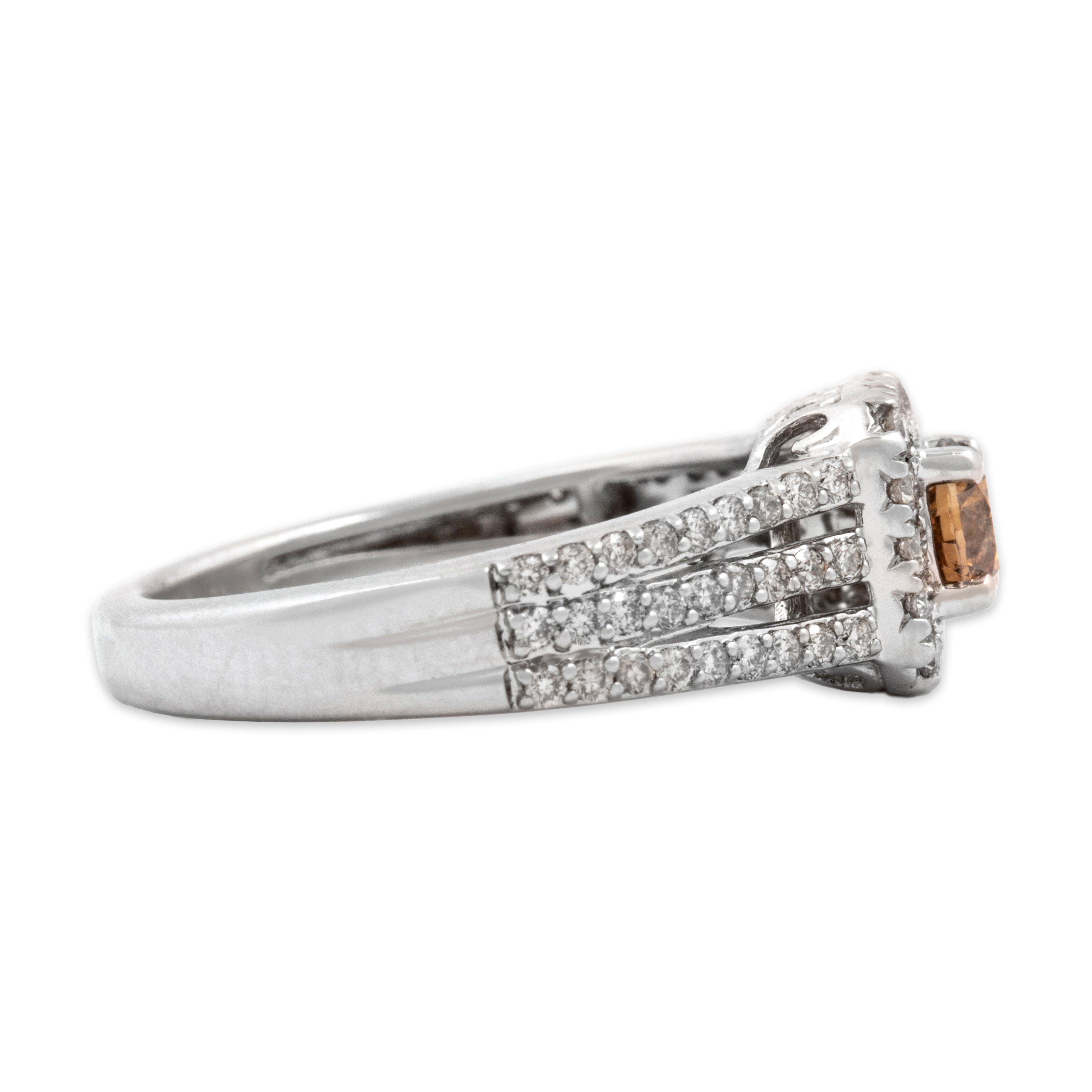 Estate 14k White Gold White Diamond Chocolate Diamond Fantastic Sparkling Halo Ring - Side view