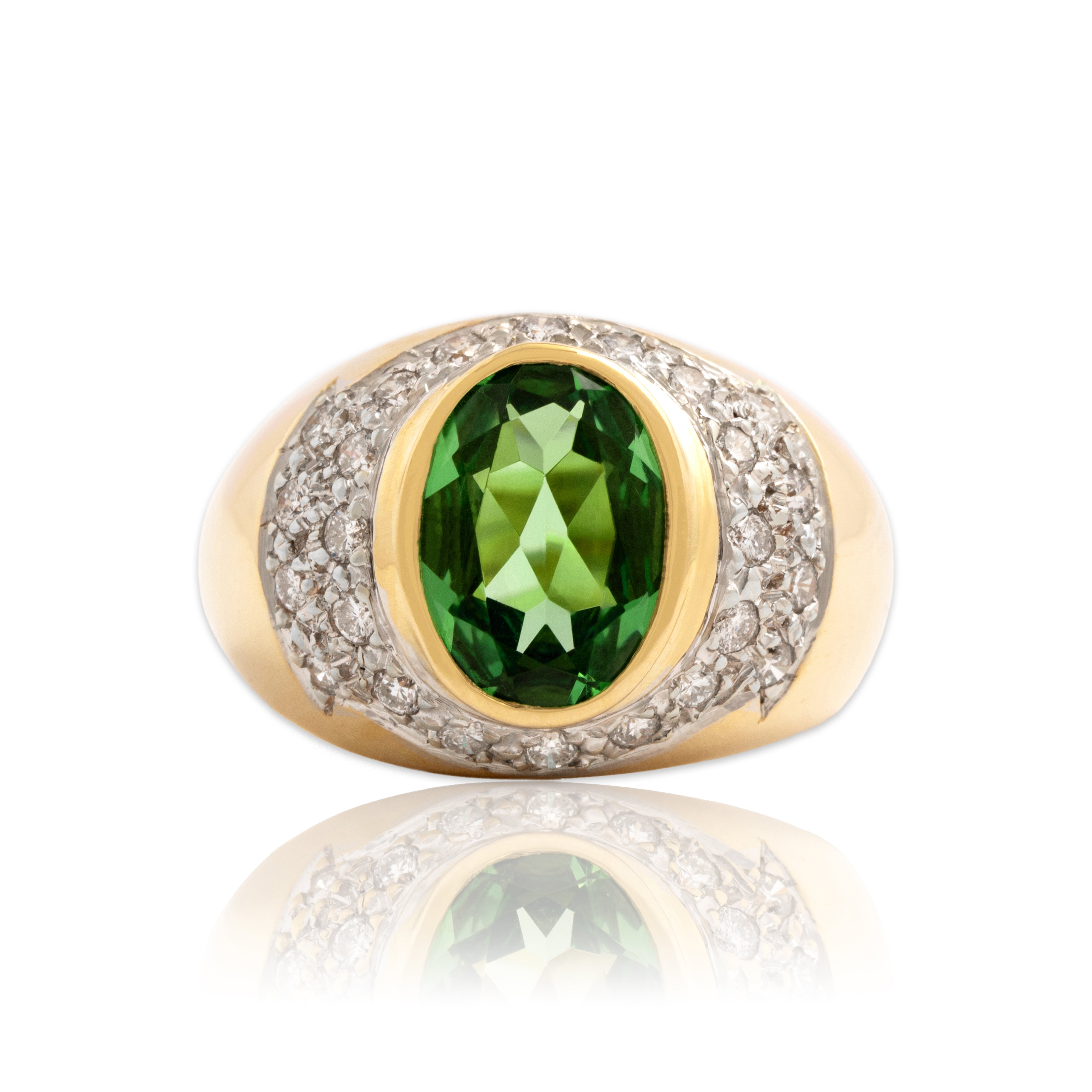 Vintage 14k Yellow & White Gold 2.21ct Tsavorite Garnet Diamond Dome Ring 5.50