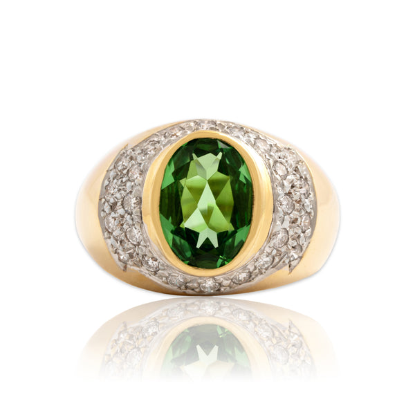 Vintage 14k Yellow & White Gold 2.21ct Tsavorite Garnet Diamond Dome Ring 5.50