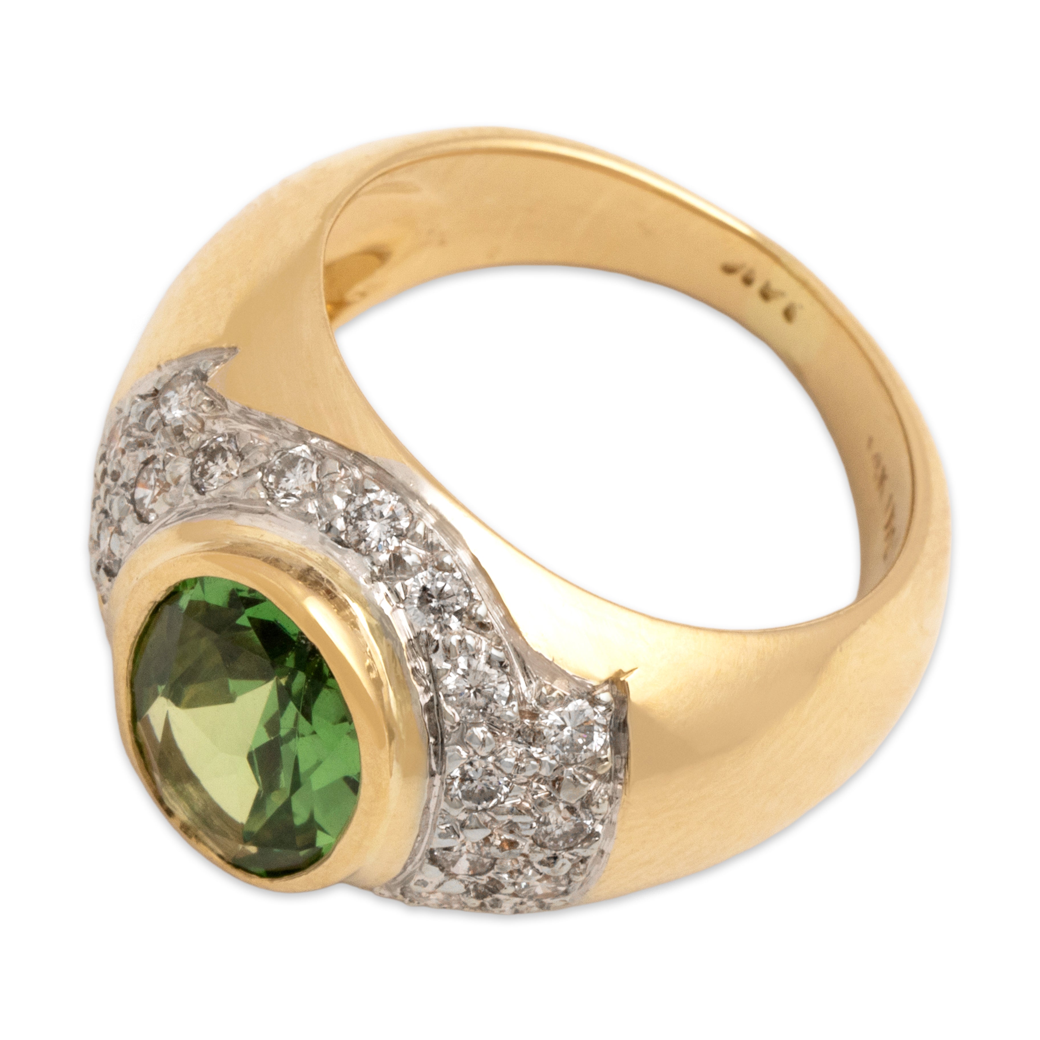 Vintage 14k Yellow & White Gold 2.21ct Tsavorite Garnet Diamond Dome Ring 5.50