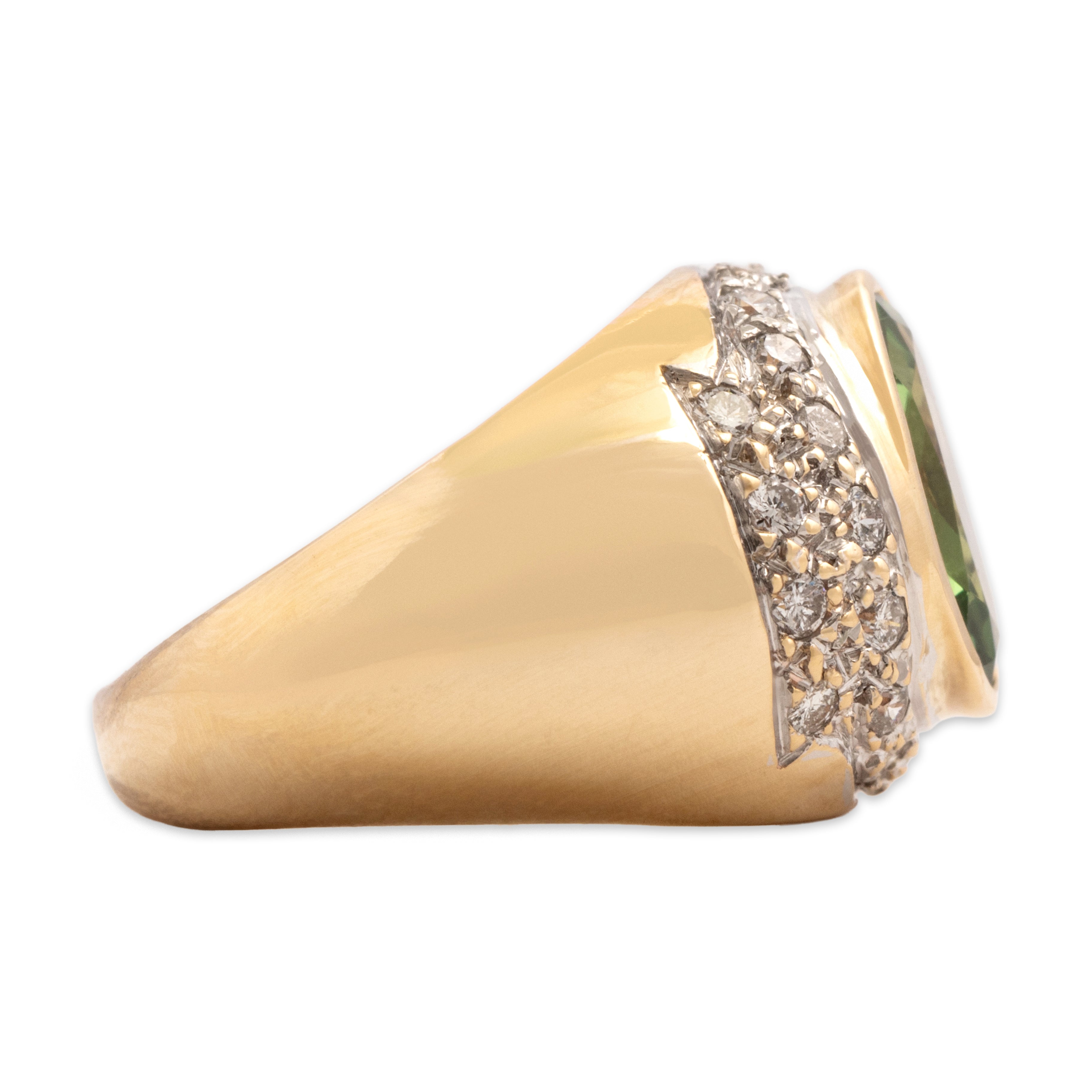 Vintage 14k Yellow & White Gold 2.21ct Tsavorite Garnet Diamond Bold Vivid Oval Dome Ring - Side view