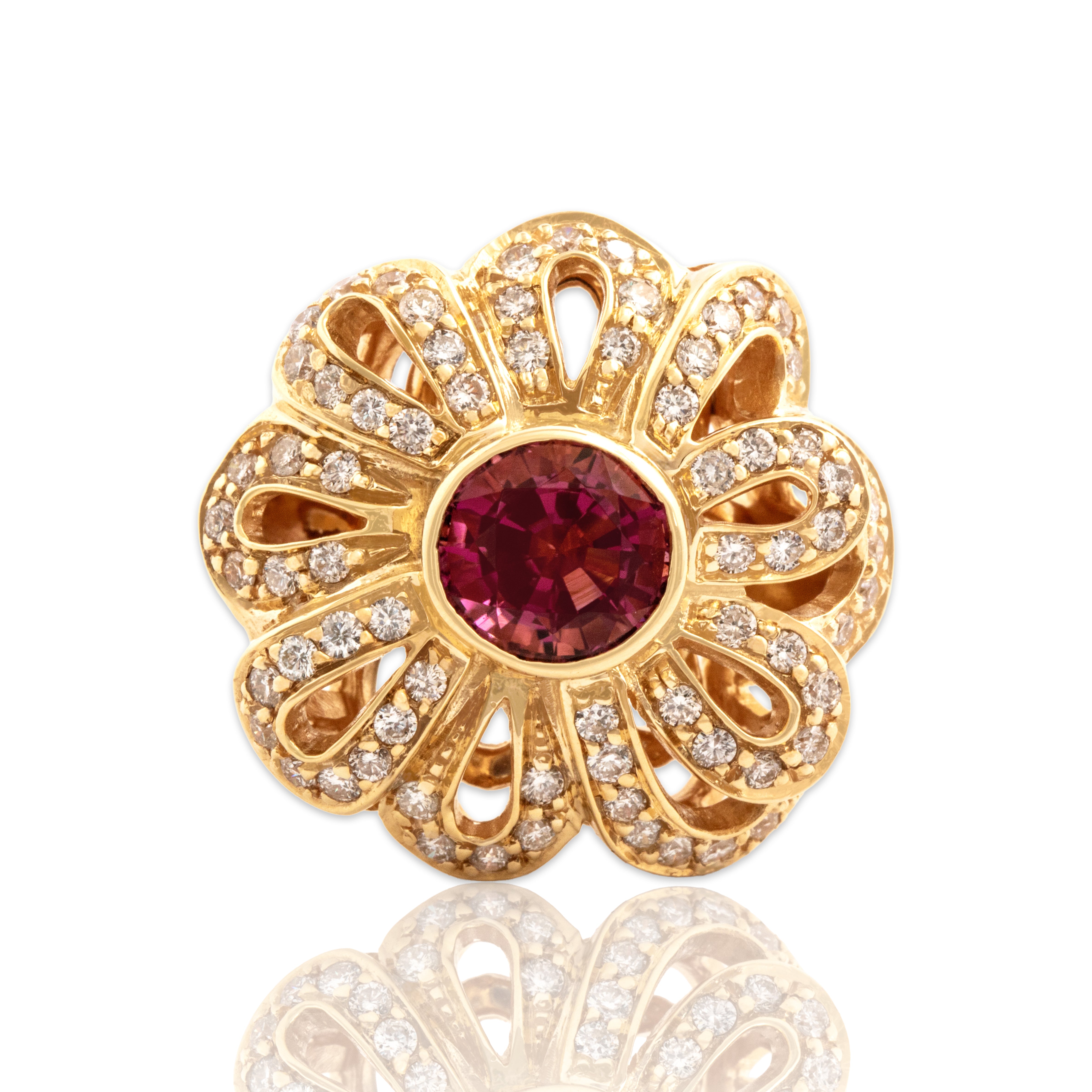 Vintage Heavy 14k Yellow Gold 1.15ct Pink Tourmaline Diamond Cocktail Ring 5.75