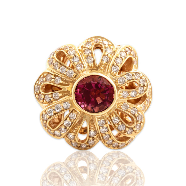 Vintage Heavy 14k Yellow Gold 1.15ct Pink Tourmaline Diamond Cocktail Ring 5.75