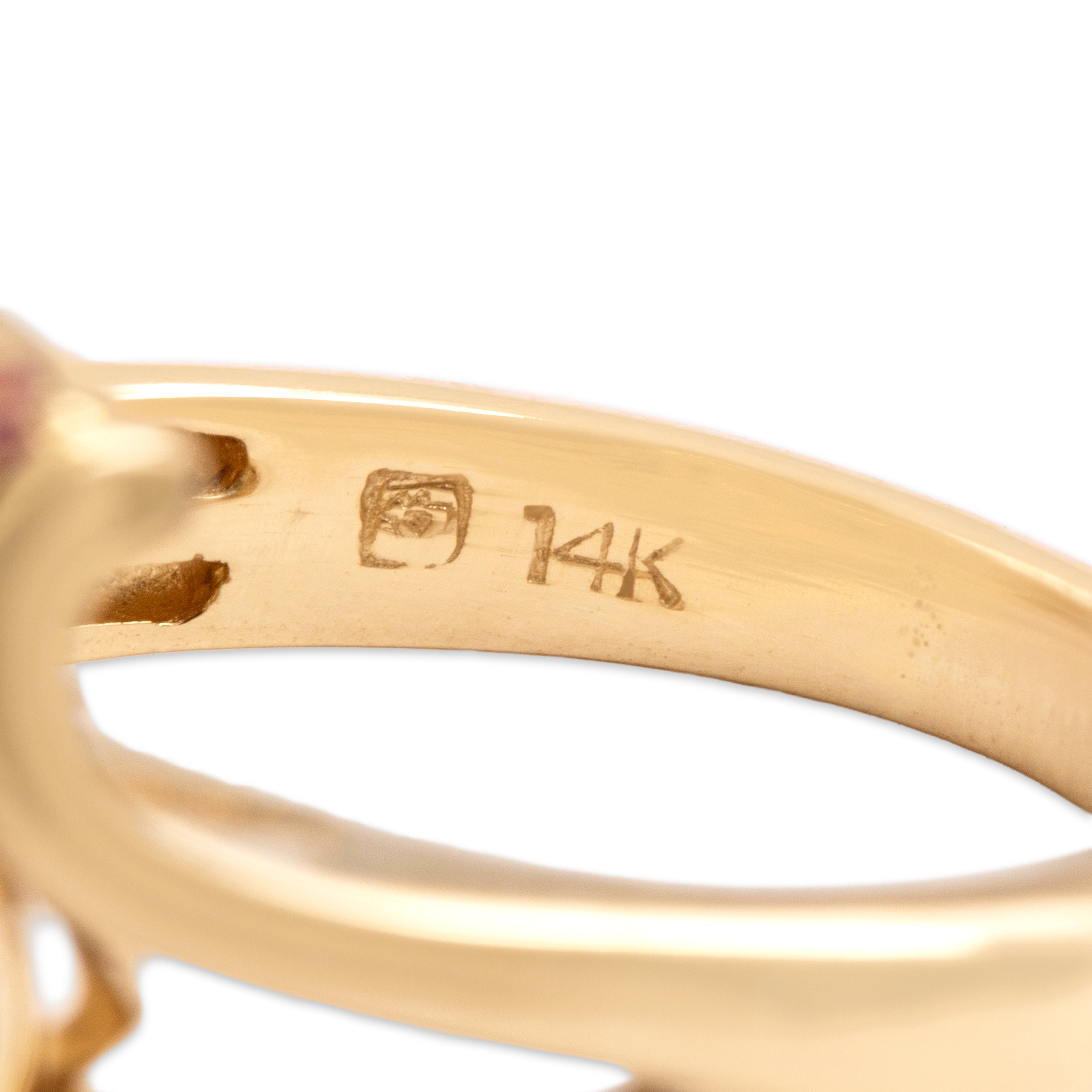 Vintage 14k Yellow Gold 1.93cttw Pink Watermelon Tourmaline Diamond Superb Unique Bar Ring - Hallmark view
