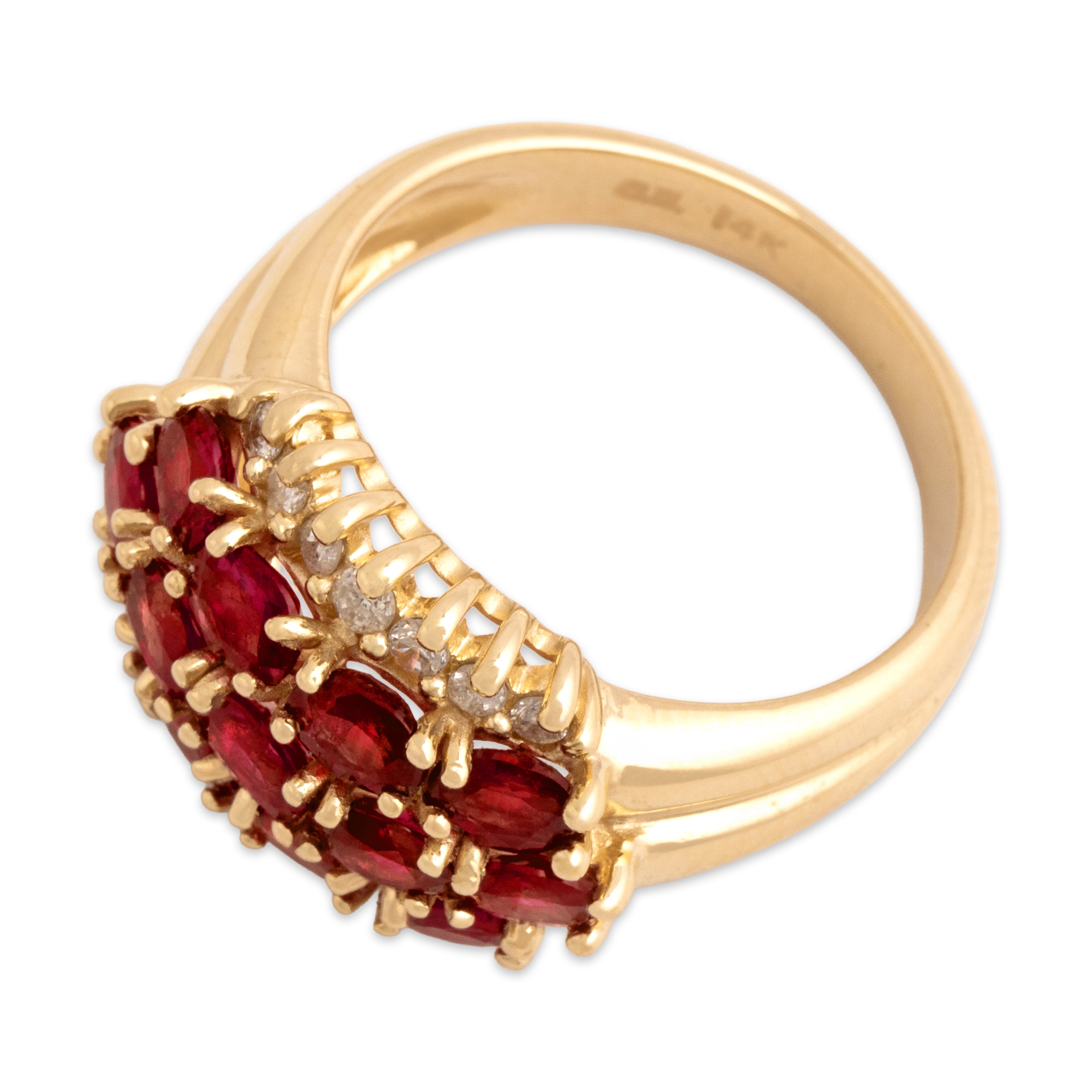 Vintage 14k Yellow Gold 2.28cttw Ruby Diamond East-West Cluster Ring 7.00