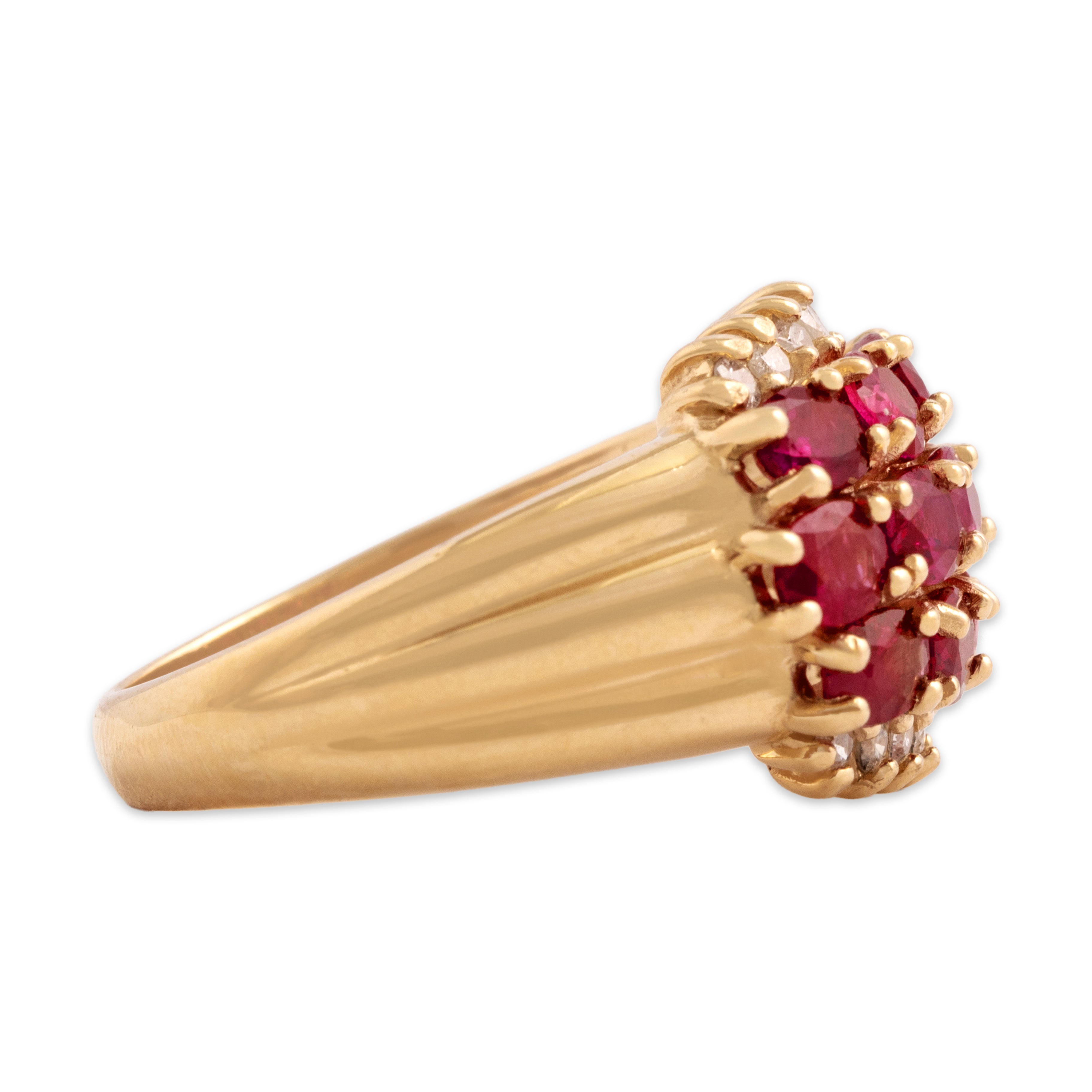 Vintage 14k Yellow Gold 2.28cttw Ruby Diamond East-West Cluster Ring 7.00