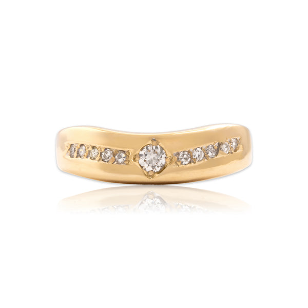 Vintage 14k Yellow Gold Old European Cut Diamond Wavy Line Band Ring 8.75