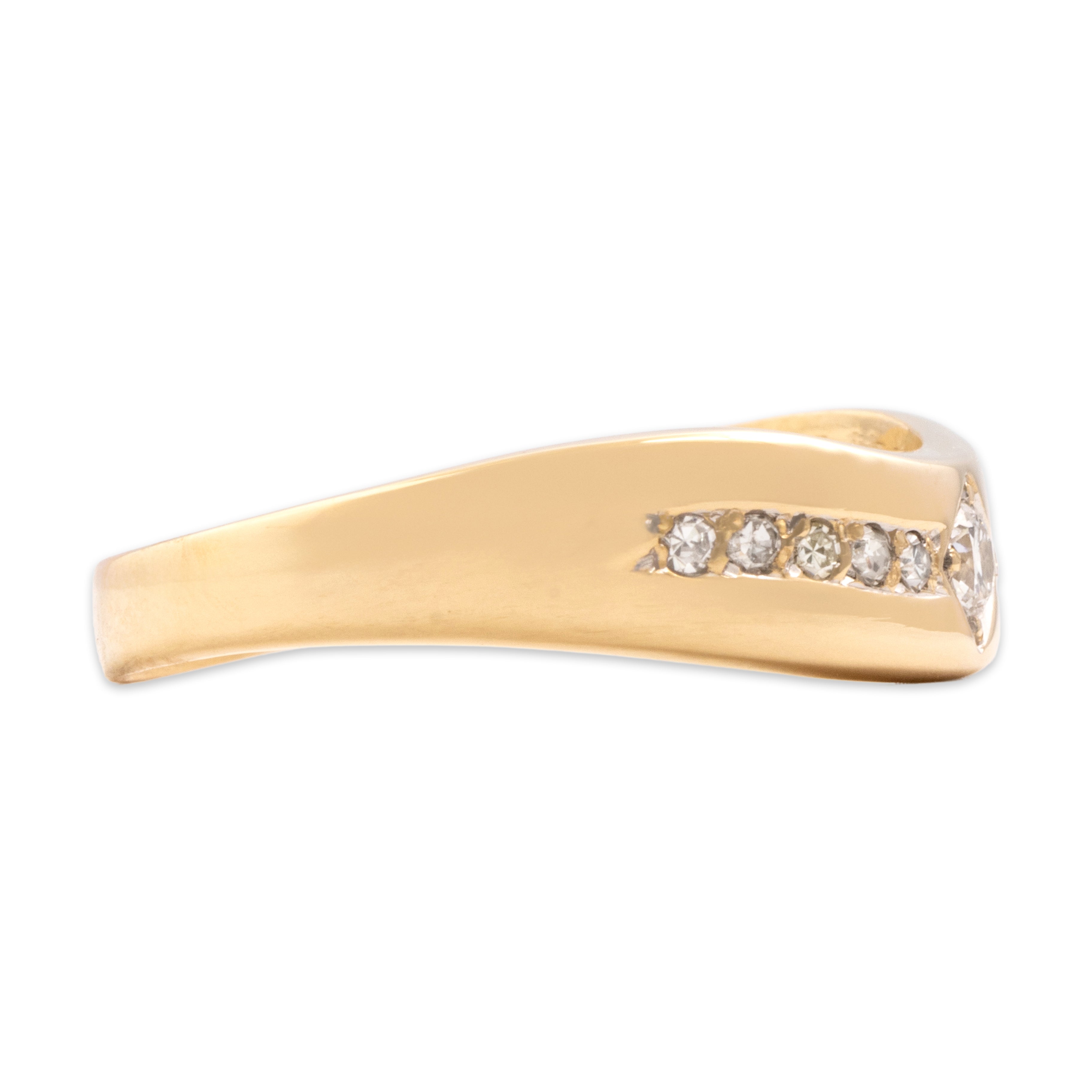 Vintage 14k Yellow Gold Old European Cut Diamond Wavy Line Band Ring - Side view