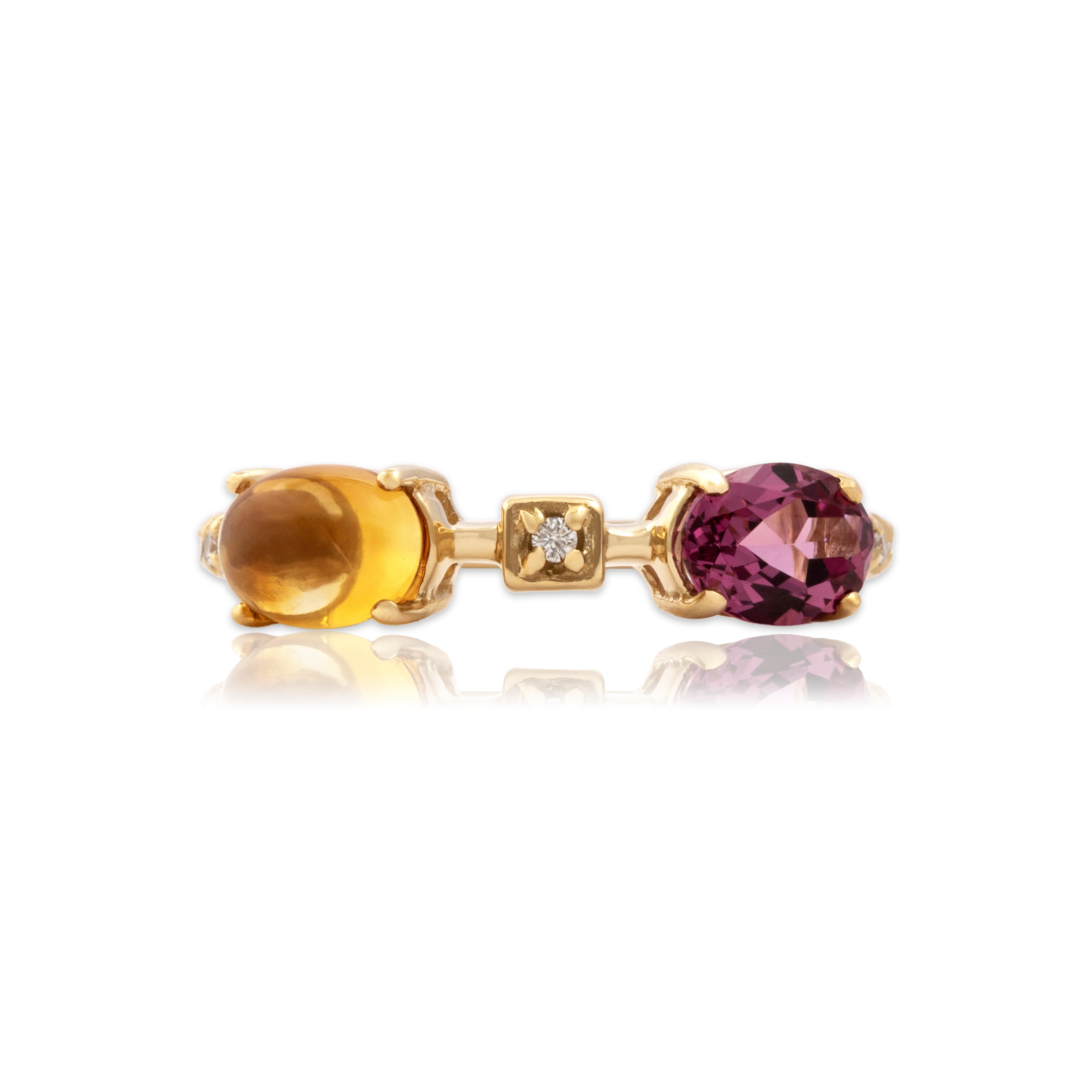 Estate 14k Yellow Gold 1.02ct Citrine .81ct Pink Garnet Diamond Funky Ring - Close-up view