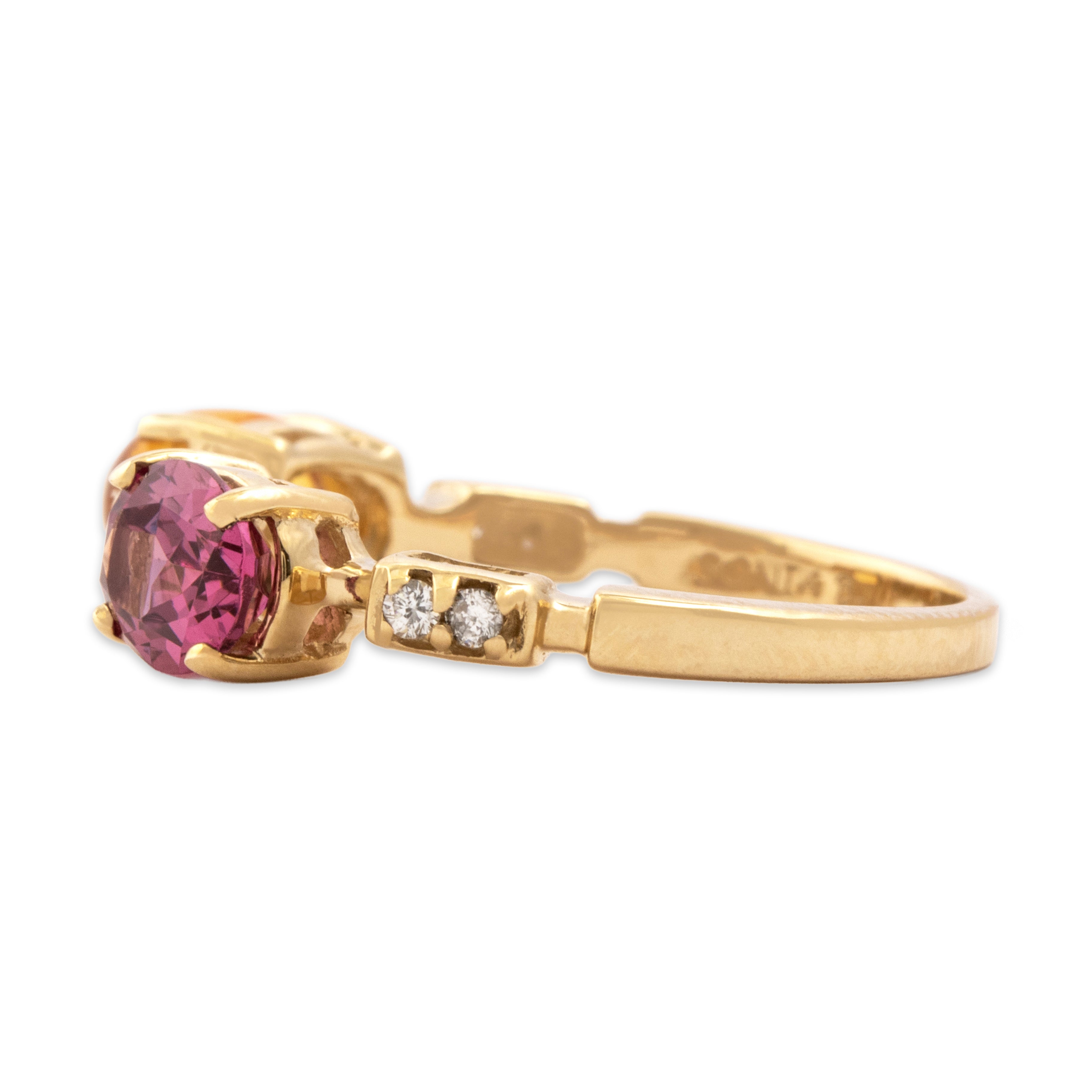 Estate 14k Yellow Gold 1.02ct Citrine .81ct Pink Garnet Diamond Funky Ring - Side view