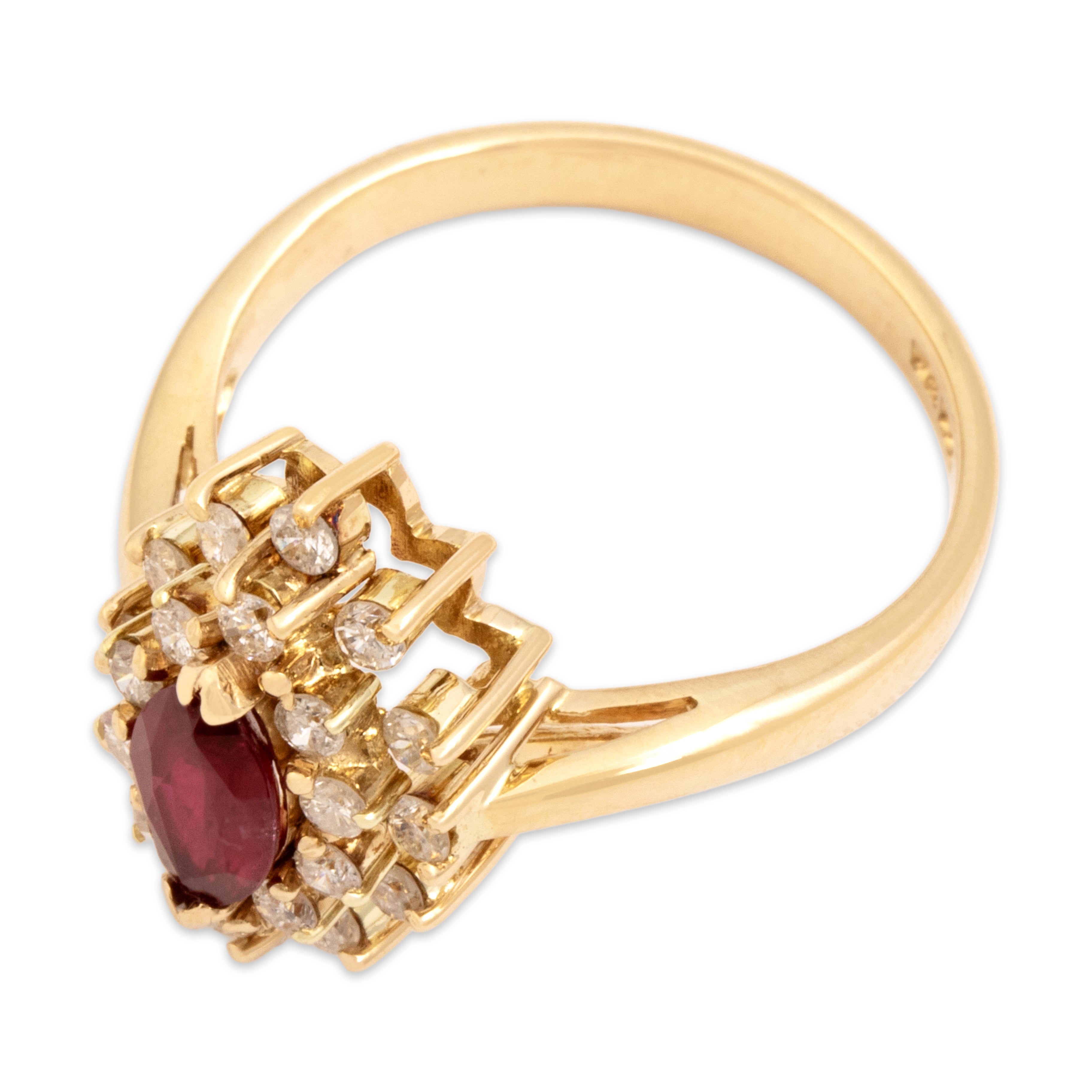 Vintage 14k Yellow Gold .6ct Ruby Diamond Stacked Marquise Halo Ring - Overall view