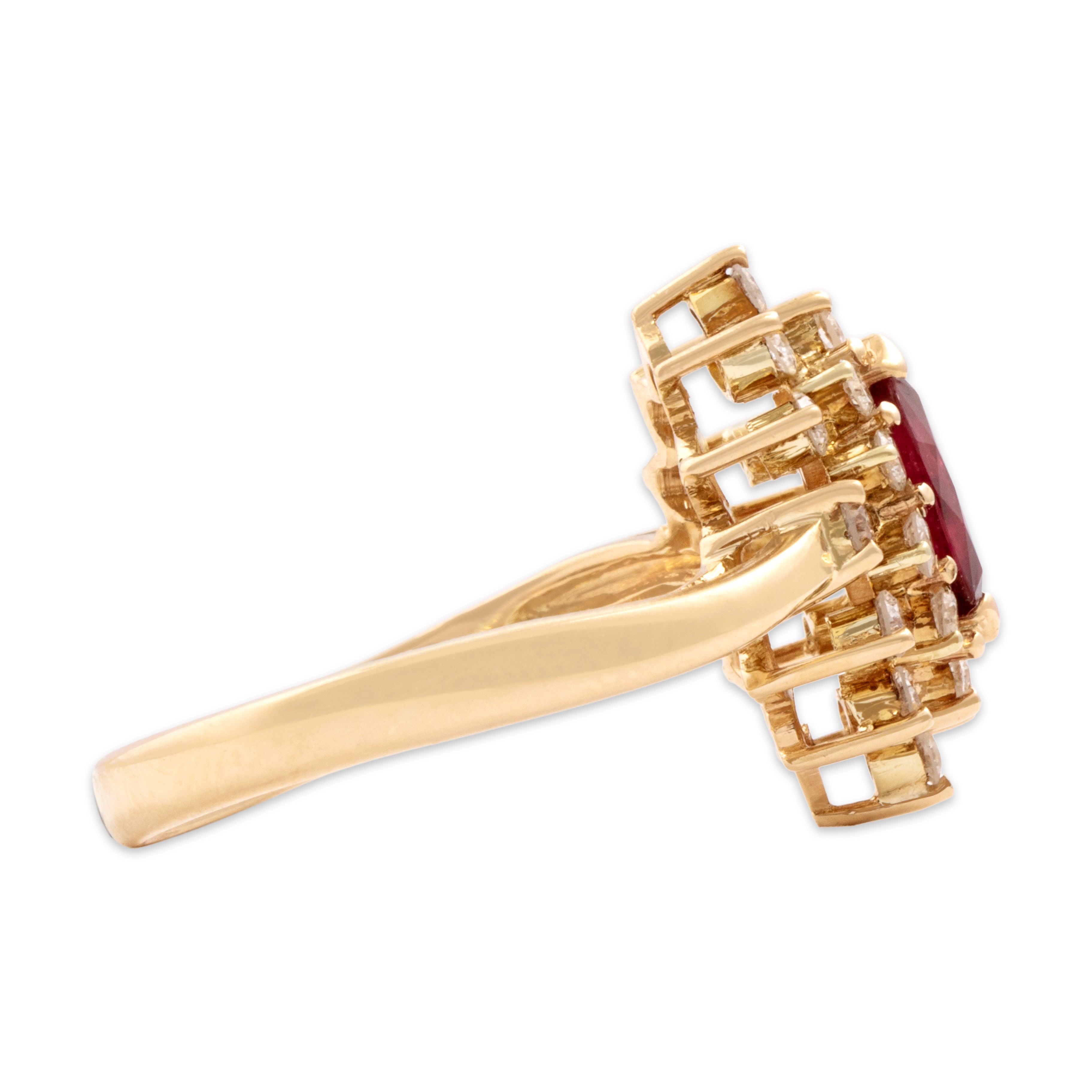 Vintage 14k Yellow Gold .6ct Ruby Diamond Stacked Marquise Halo Ring - Side view