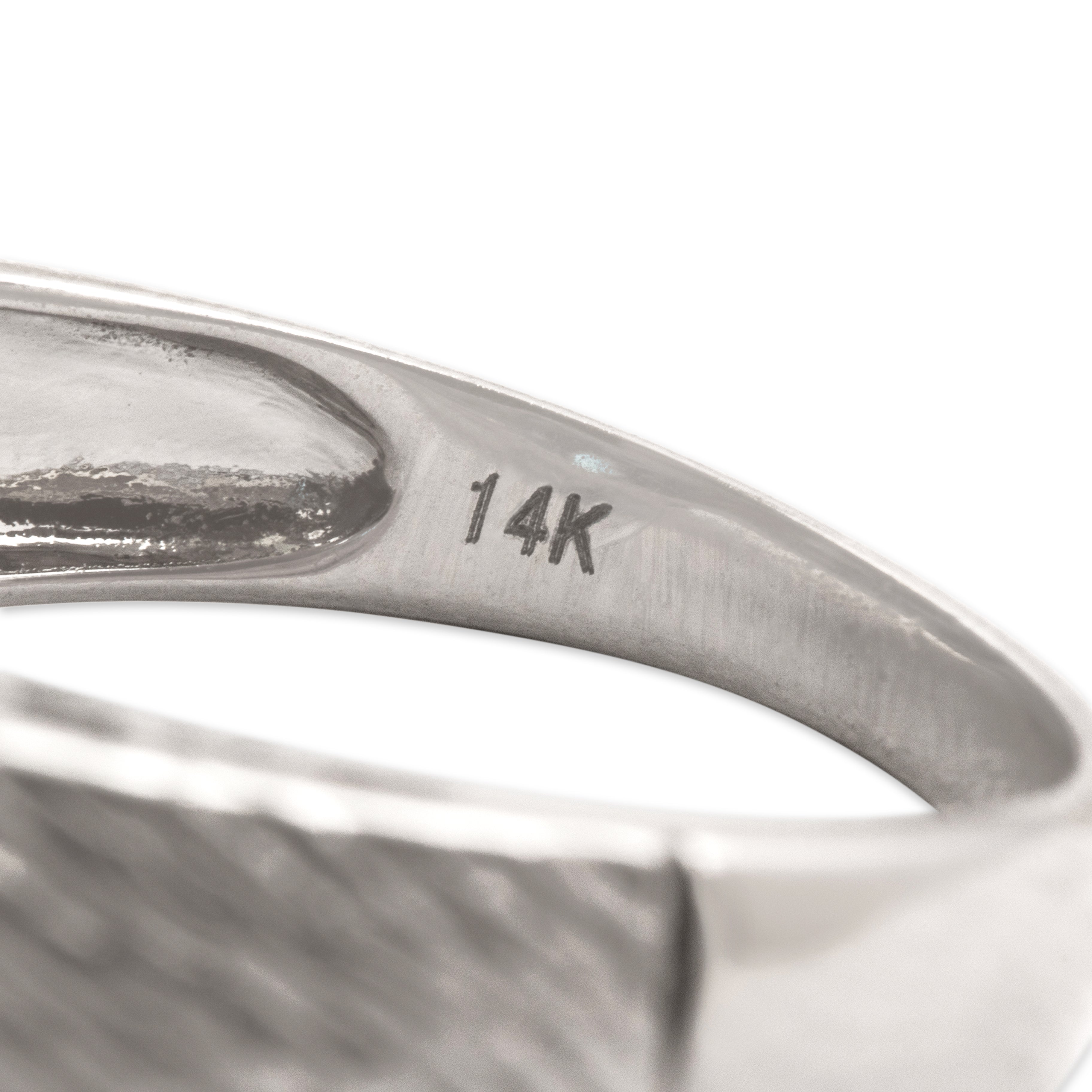 Vintage 14k White Gold 7.27ct Topaz Swirling Textured Round Checkerboard Ring - Hallmark view