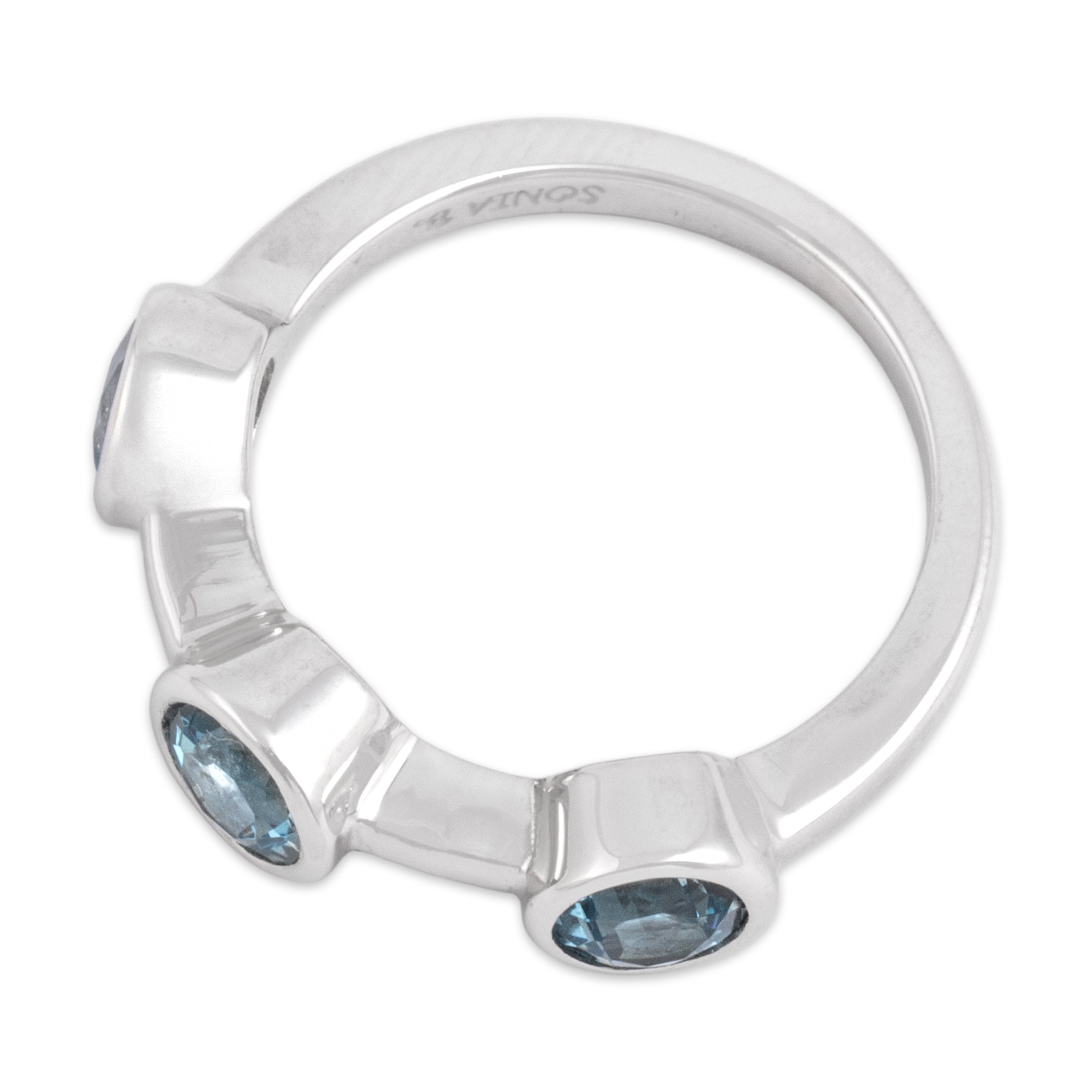 Estate 14k White Gold 1.76cttw Blue Topaz Chic Modern Bezel-Set Trio Ring - Overall view
