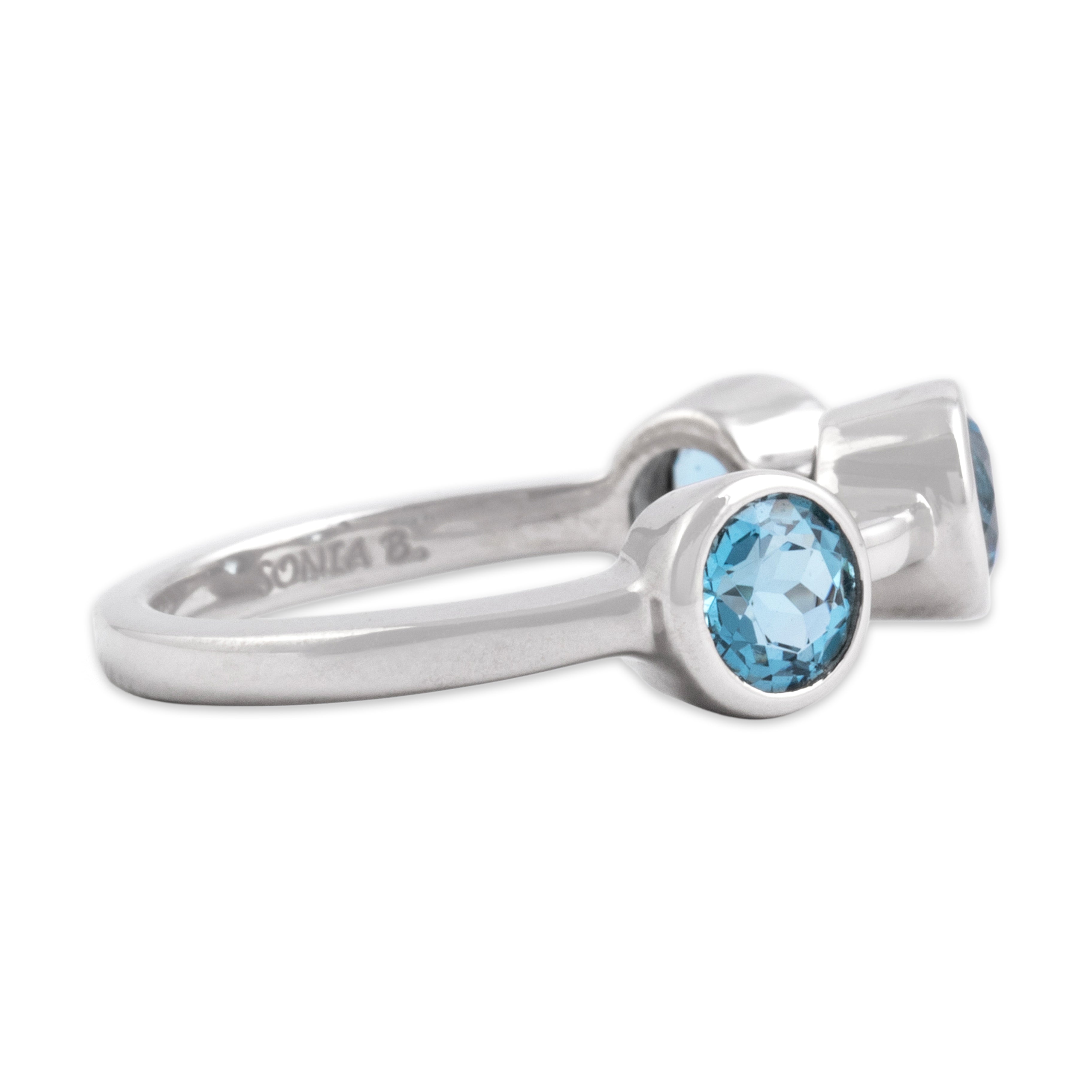 Estate 14k White Gold 1.76cttw Blue Topaz Chic Modern Bezel-Set Trio Ring - Side view