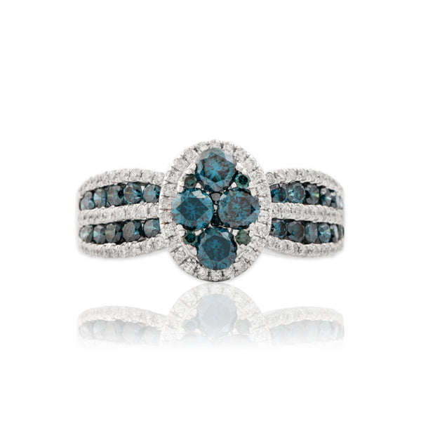 Estate 14k White Gold 1.22cttw Blue Treated & White Diamond Glittering Ring 7.00