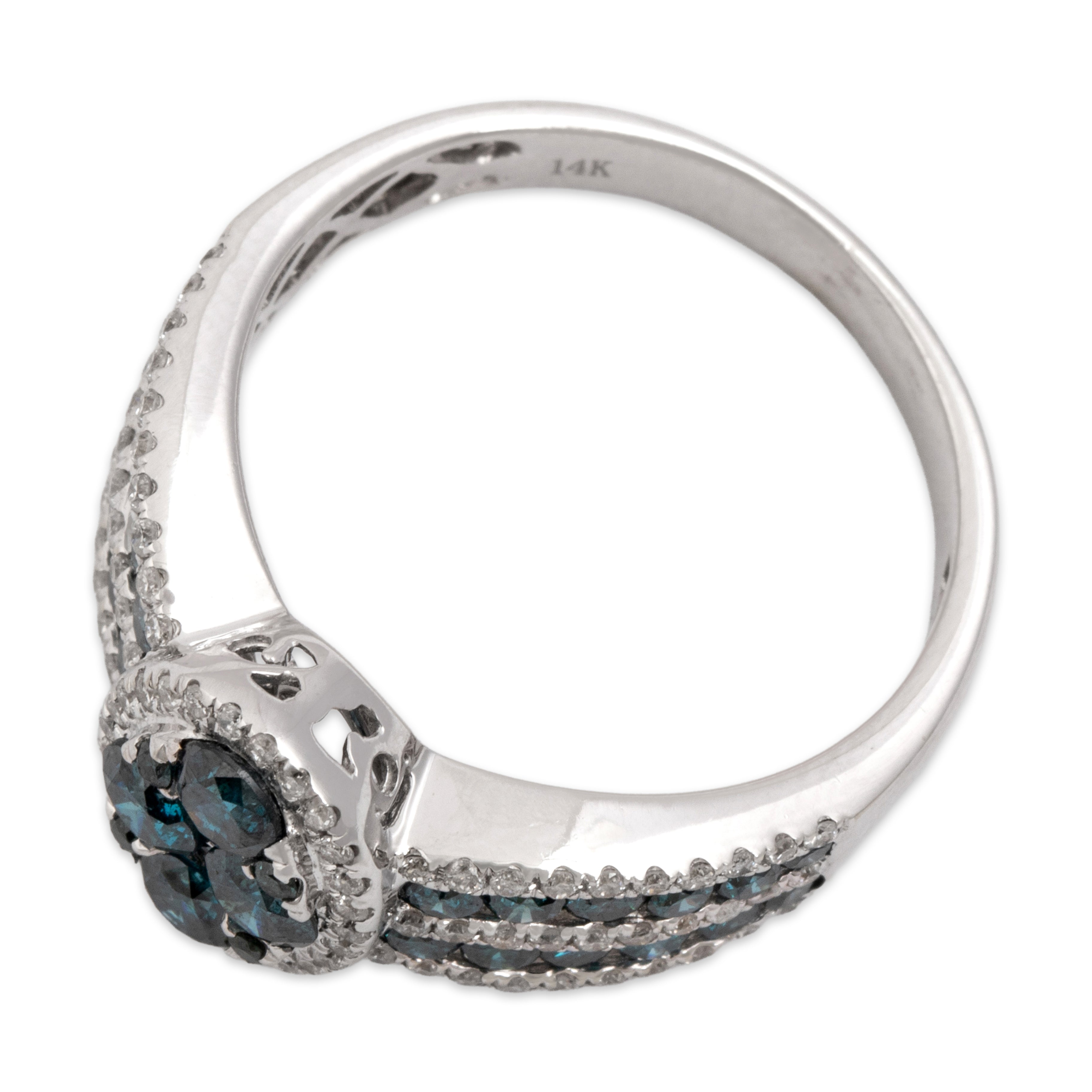 Estate 14k White Gold .88cttw Blue Treated Diamond White Diamond Glittering Banded Shoulder Ring - Overall view