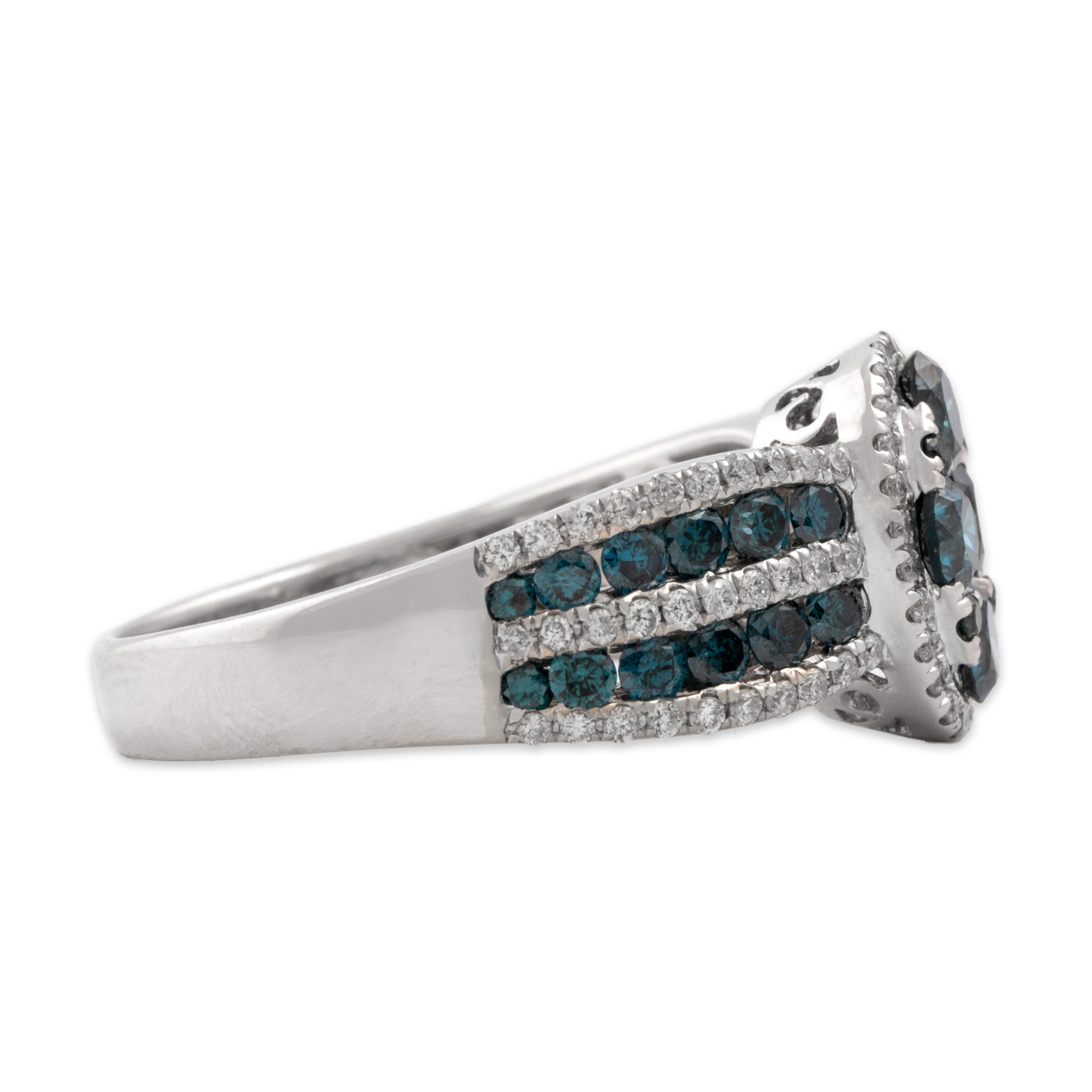 Estate 14k White Gold .88cttw Blue Treated Diamond White Diamond Glittering Banded Shoulder Ring - Side view