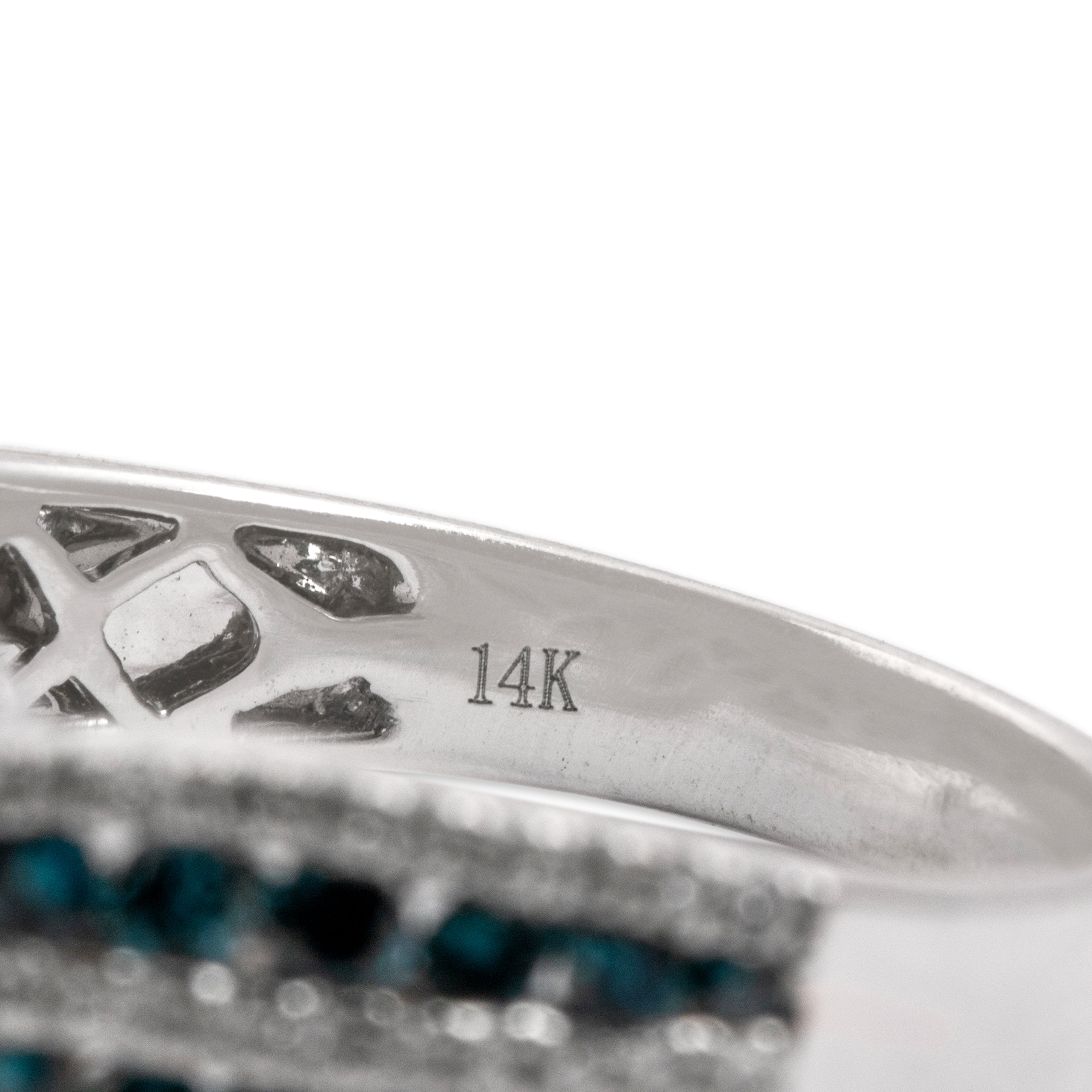 Estate 14k White Gold .88cttw Blue Treated Diamond White Diamond Glittering Banded Shoulder Ring - Hallmark view