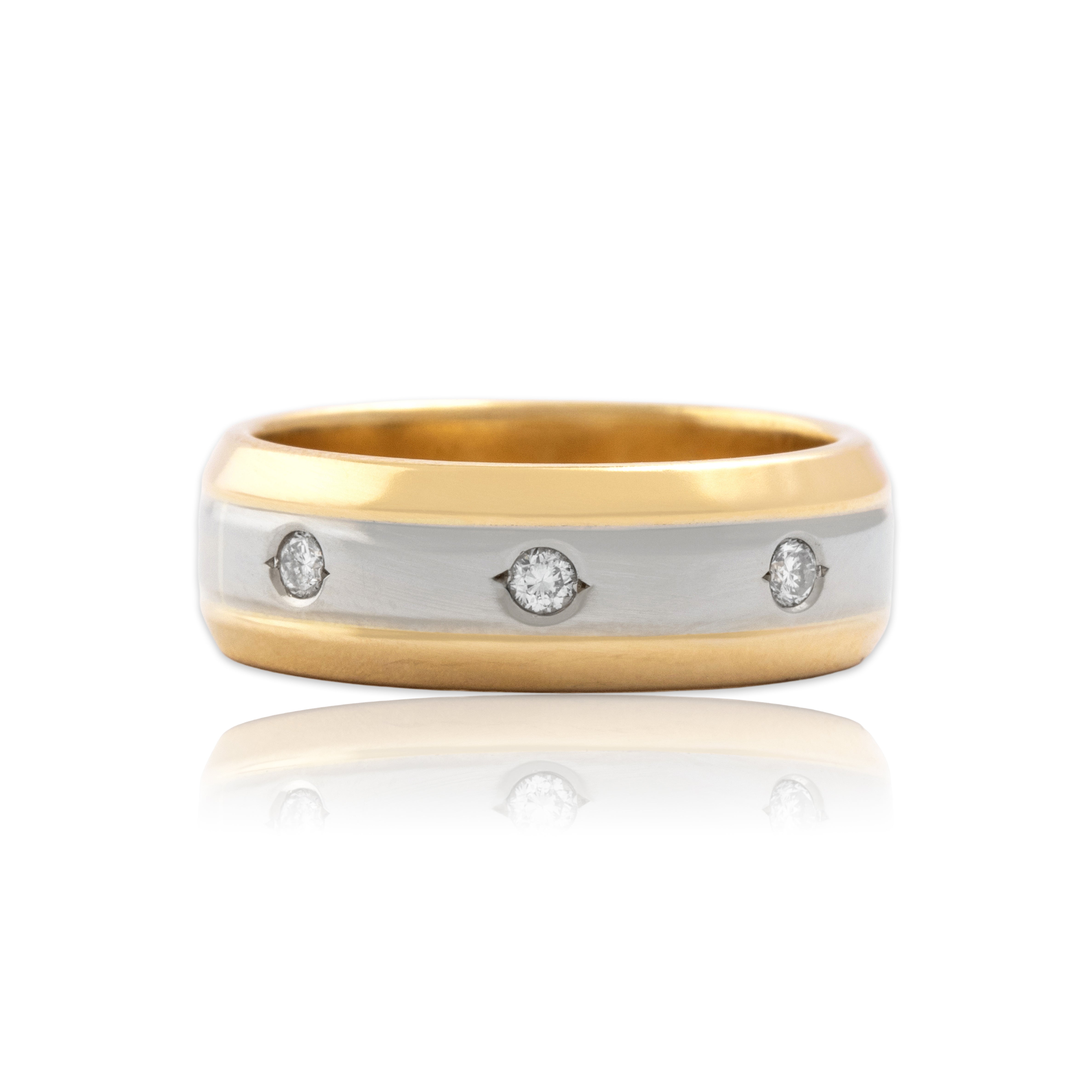 Vintage 14k Yellow & White Gold Diamond Dual Tone Stripe Eternity Band Ring - Close-up view