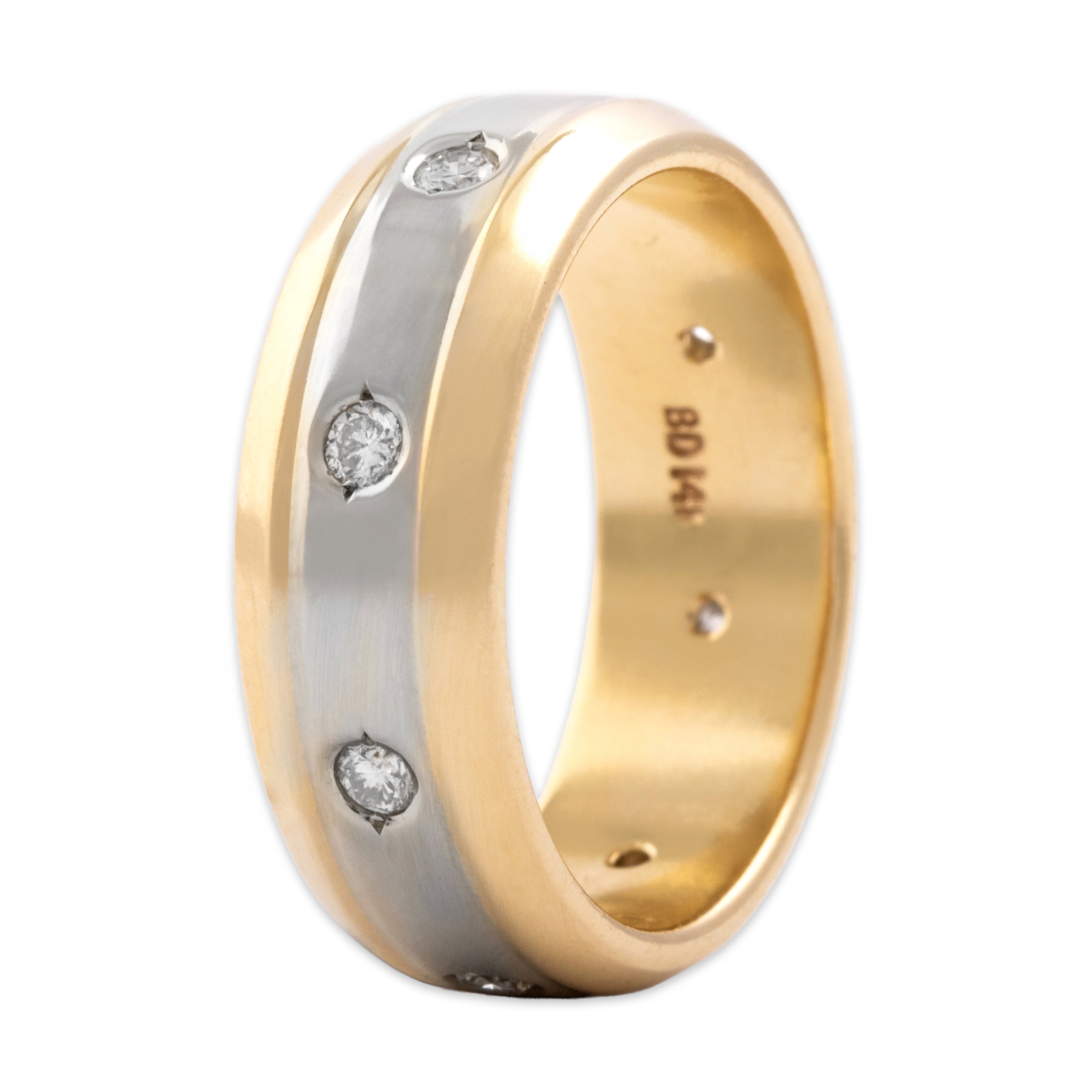 Vintage 14k Yellow & White Gold Diamond Dual Tone Stripe Eternity Band Ring - Overall view