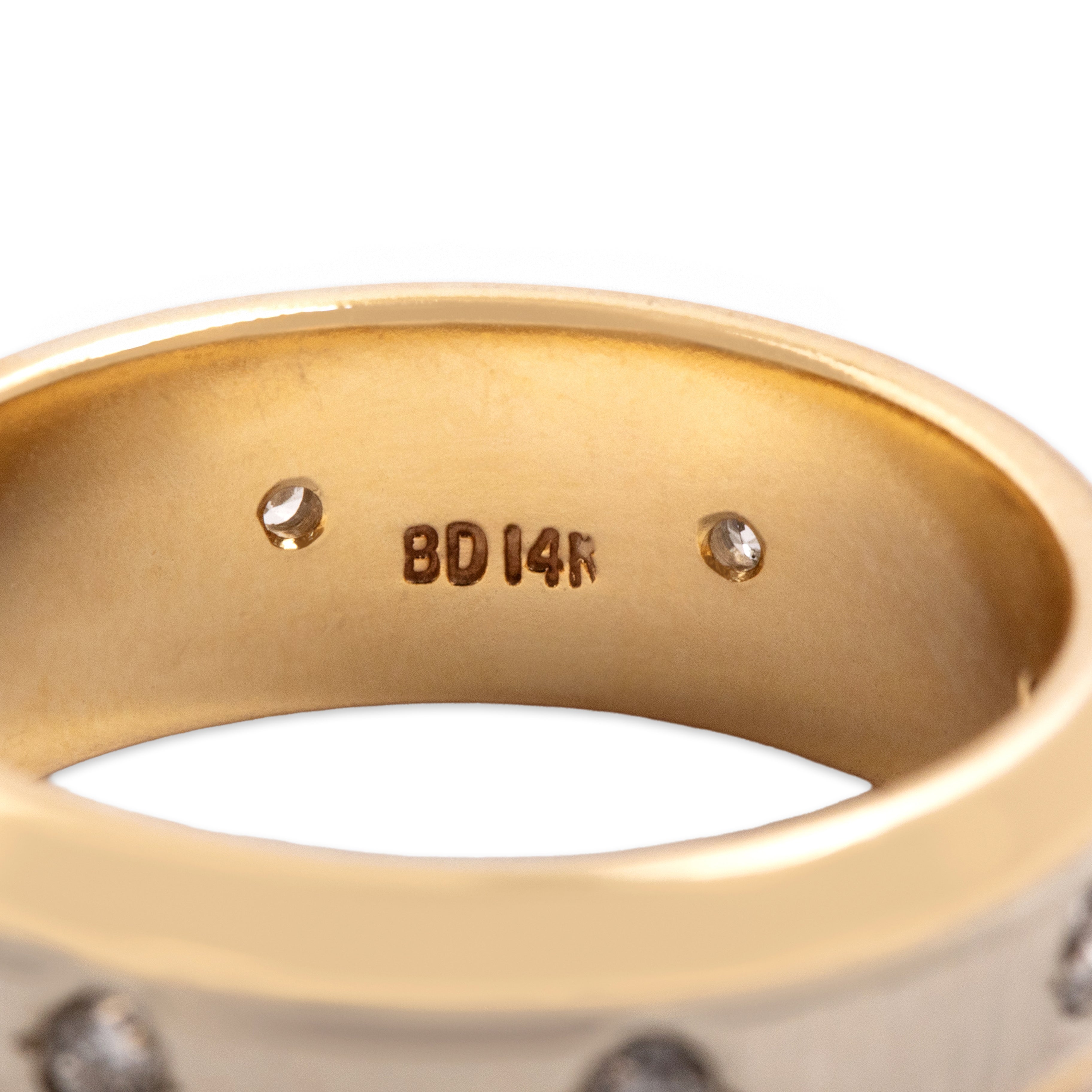 Vintage 14k Yellow & White Gold Diamond Dual Tone Stripe Eternity Band Ring - Hallmark view