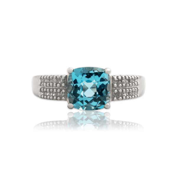 Vintage 14k White Gold 2.99ct Blue Topaz Diamond Sparkling Cocktail Ring 7.75