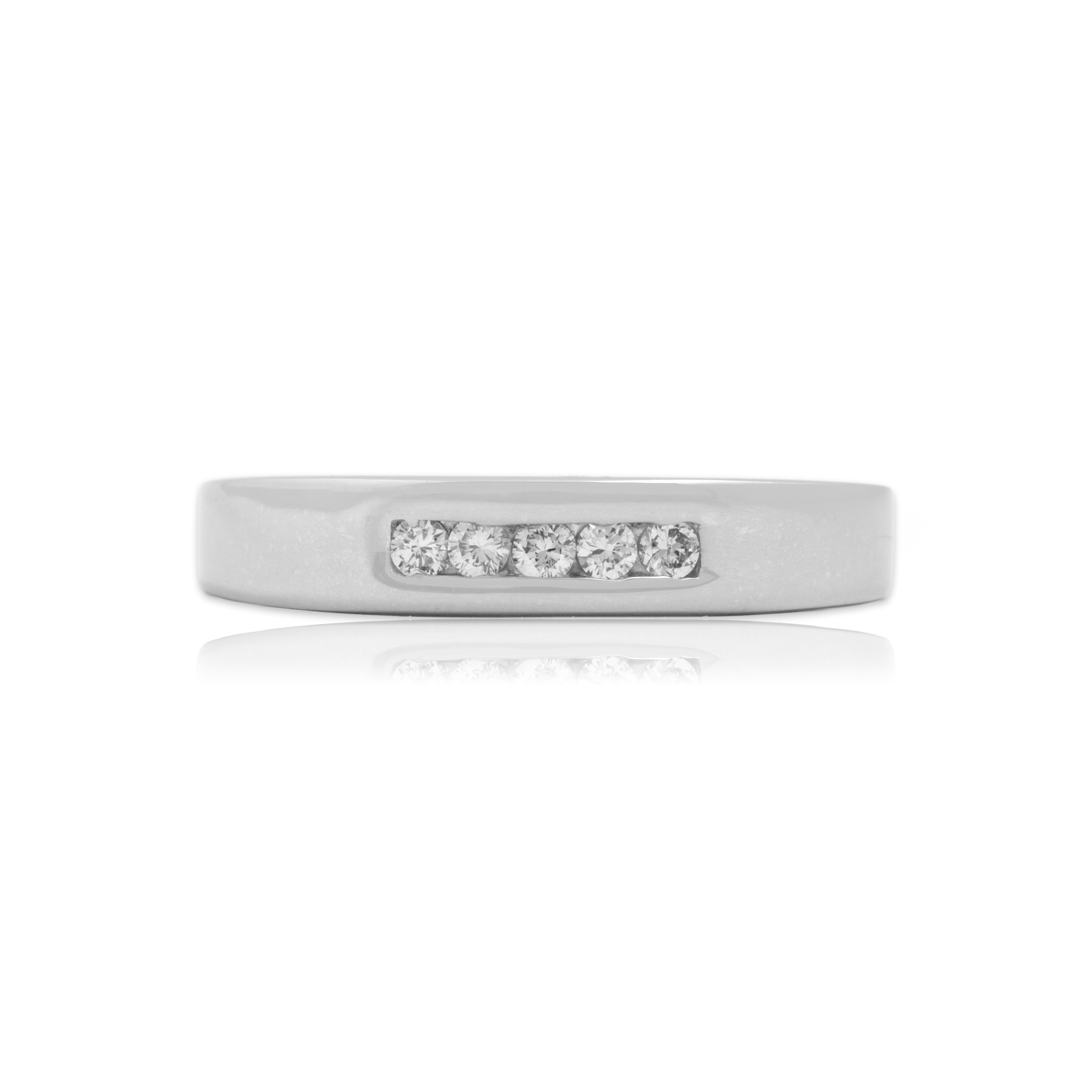 Vintage 14k White Gold Diamond Sleek Modern Channel Band Ring - Close-up view