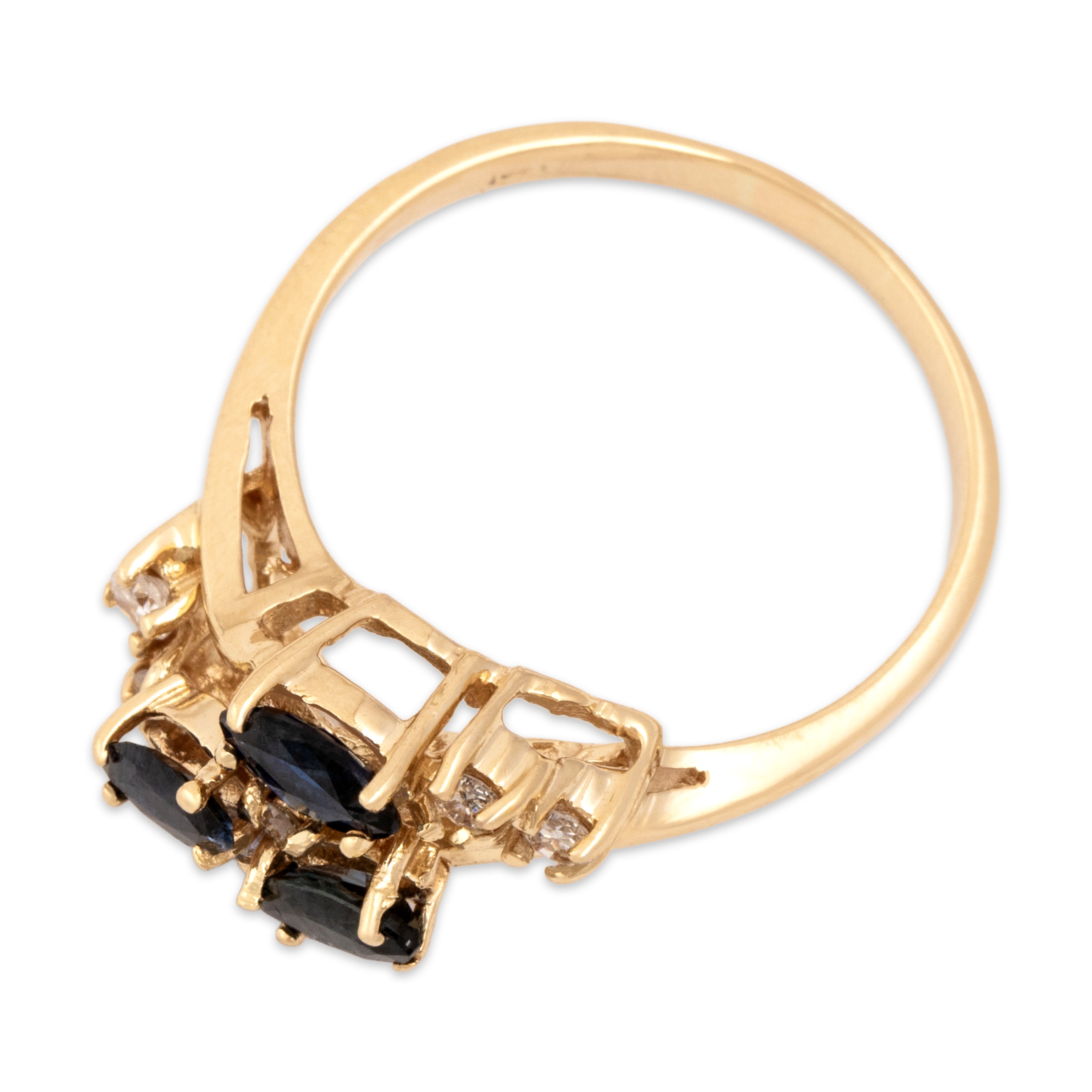 Vintage 14k Yellow Gold .78cttw Blue Sapphire Diamond Waterfall Ring - Overall view