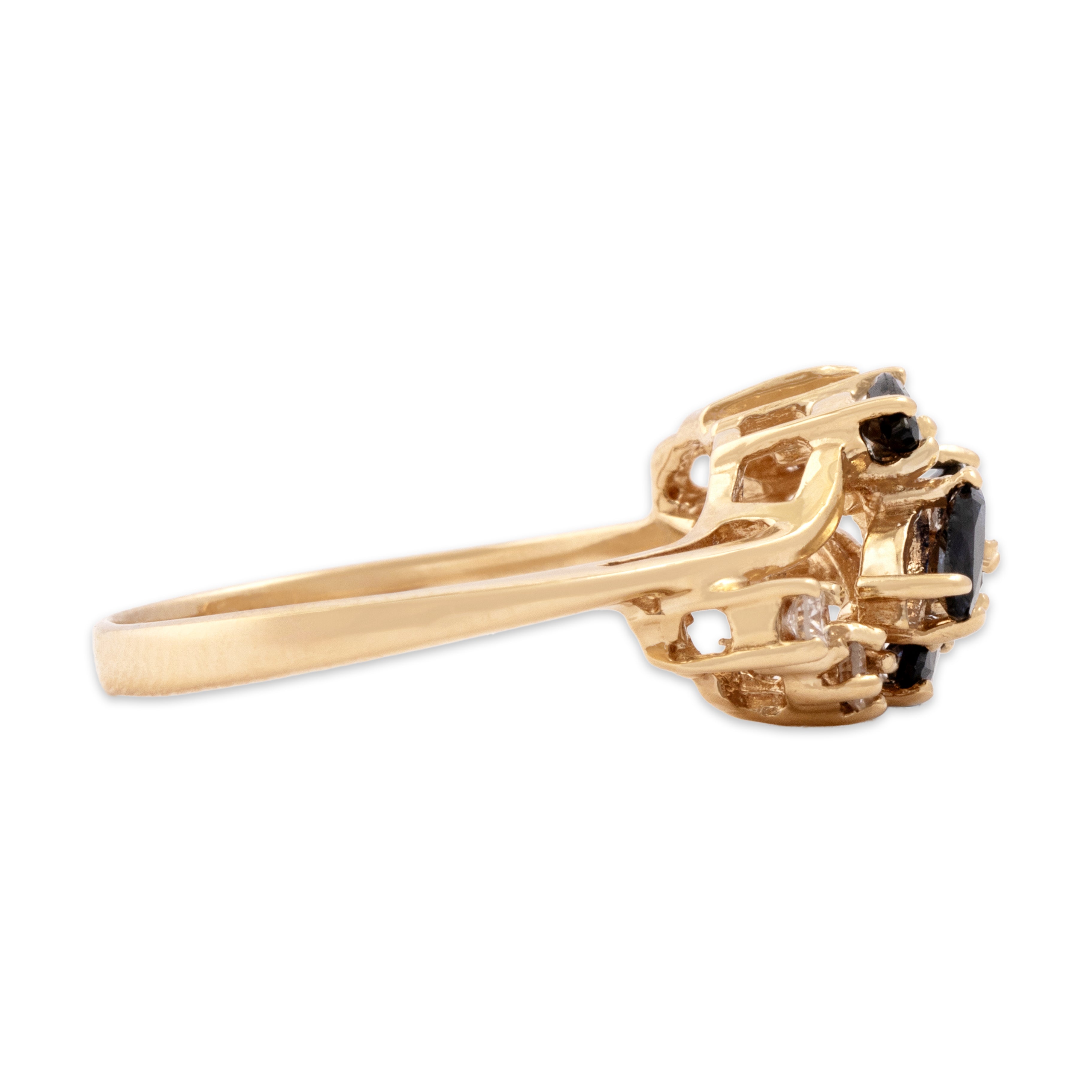 Vintage 14k Yellow Gold .78cttw Blue Sapphire Diamond Waterfall Ring - Side view