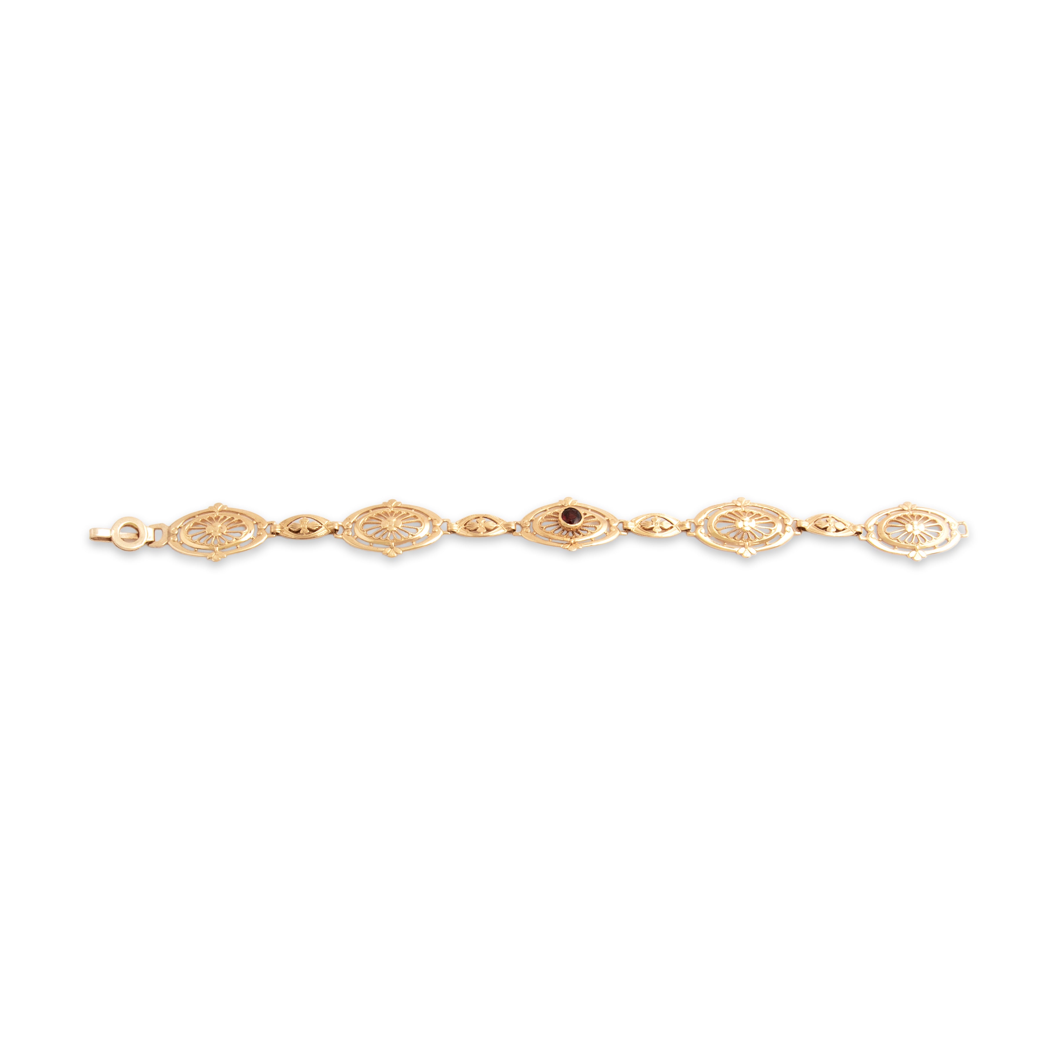 Antique 14k Yellow Gold Garnet Fantastic Open Blossom Link Bracelet 7