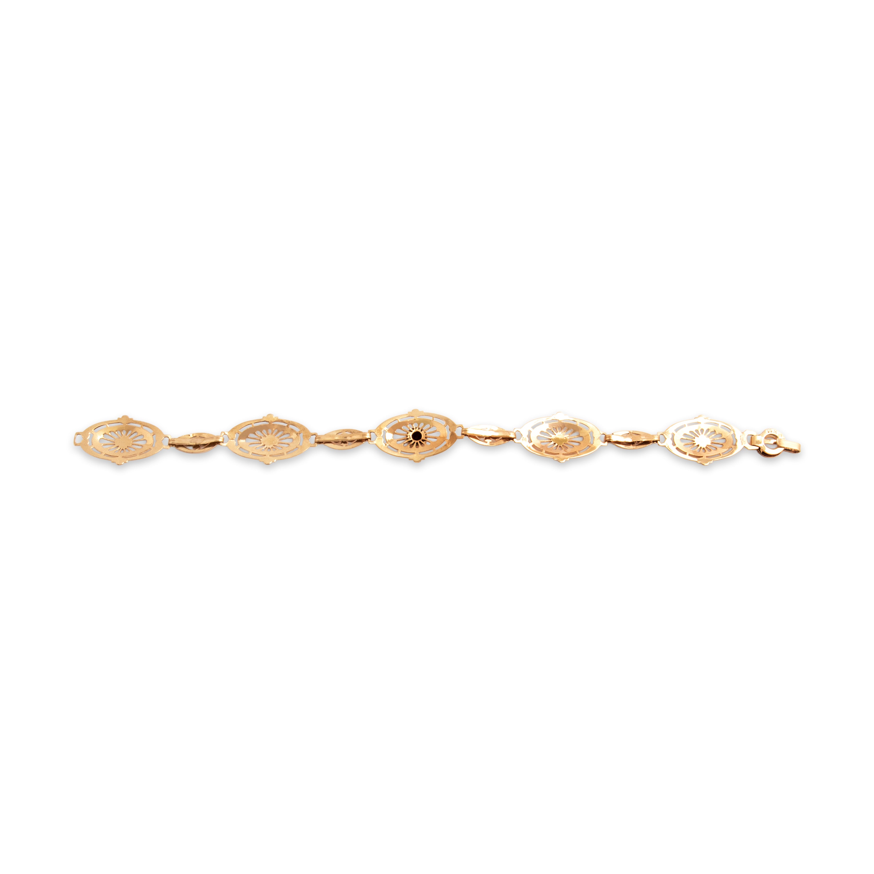 Antique 14k Yellow Gold Garnet Fantastic Open Blossom Link Bracelet 7