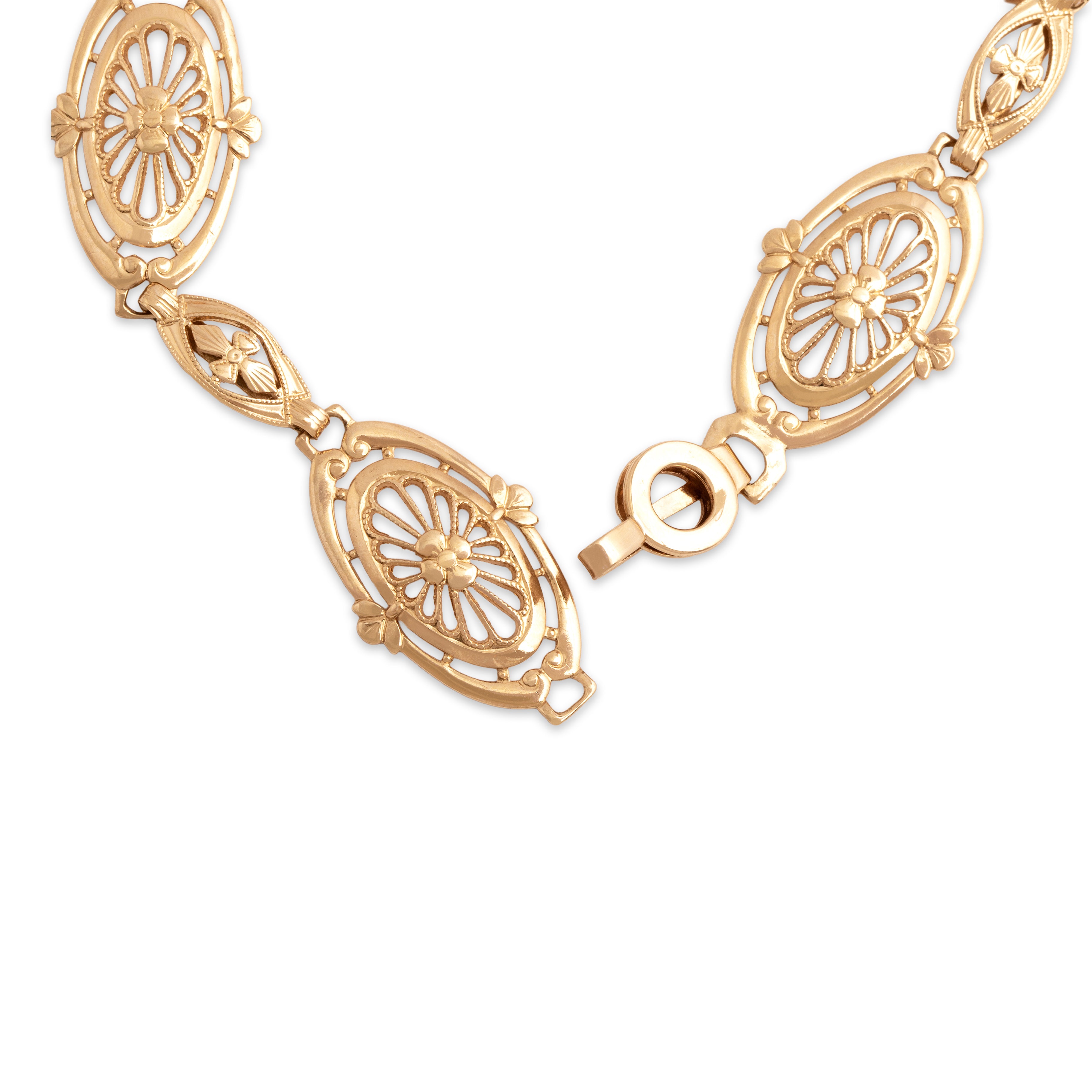 Antique 14k Yellow Gold Garnet Fantastic Open Blossom Link Bracelet 7