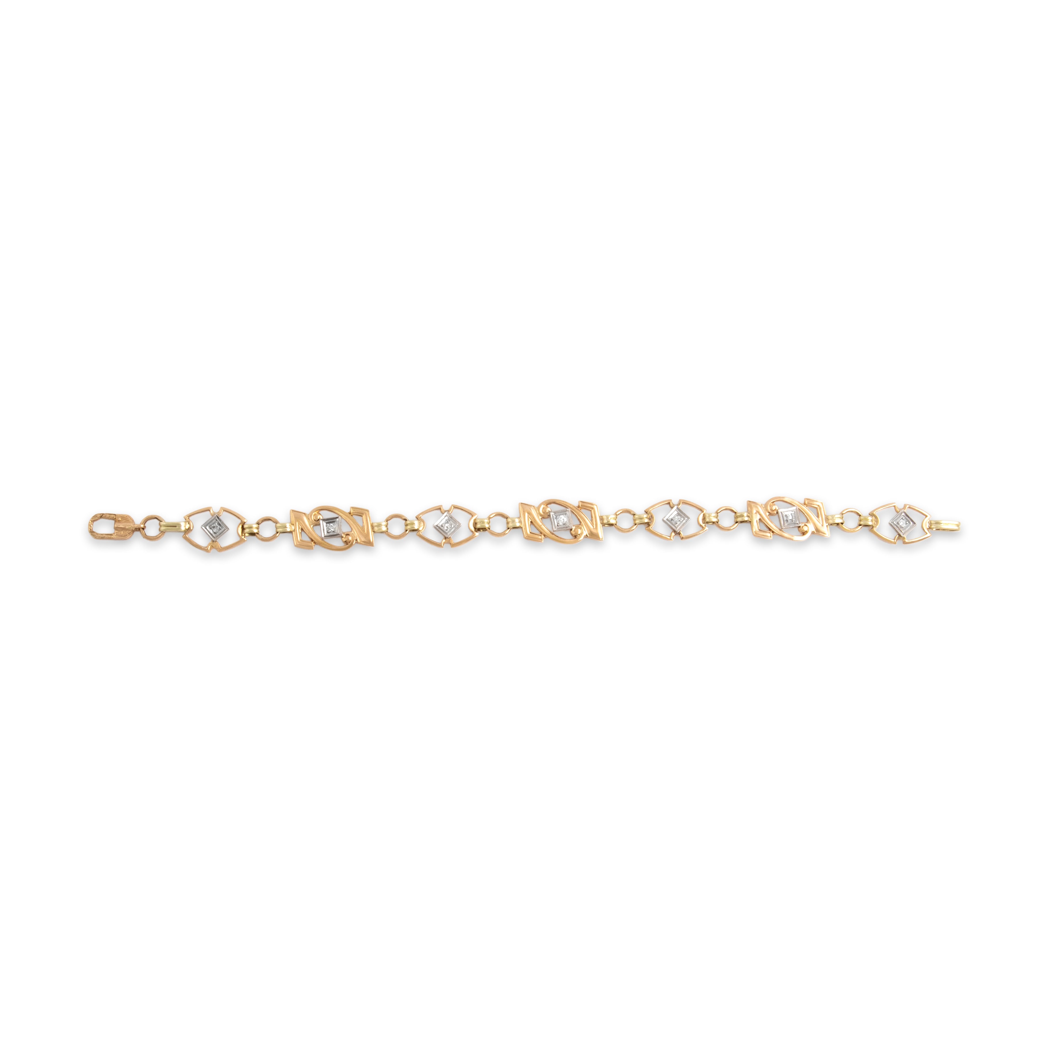 Vintage 14k Yellow Gold & Platinum Diamond Fabulous Alternating Open Link Bracelet - Overall view