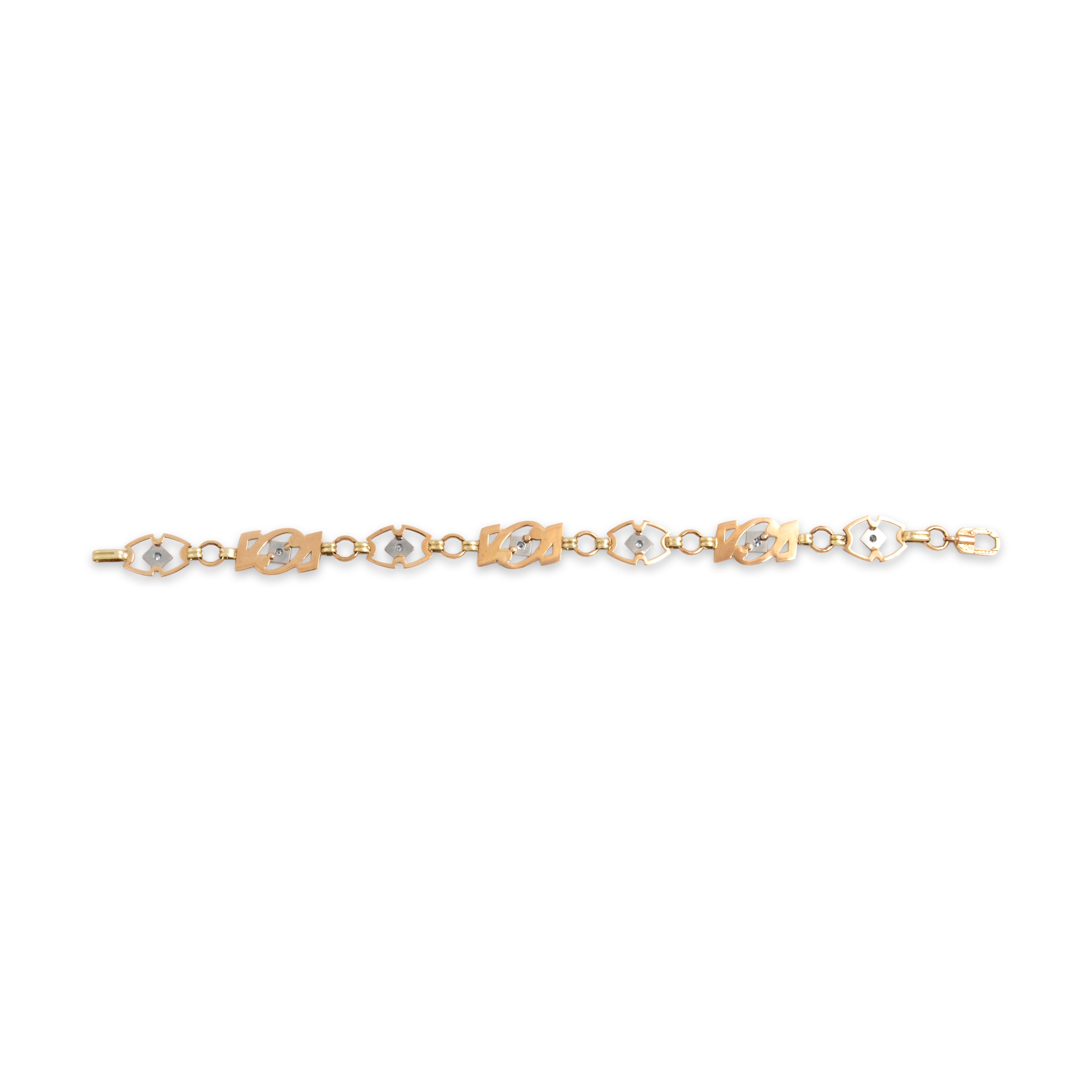 Vintage 14k Yellow Gold & Platinum Diamond Fabulous Alternating Open Link Bracelet - Back view