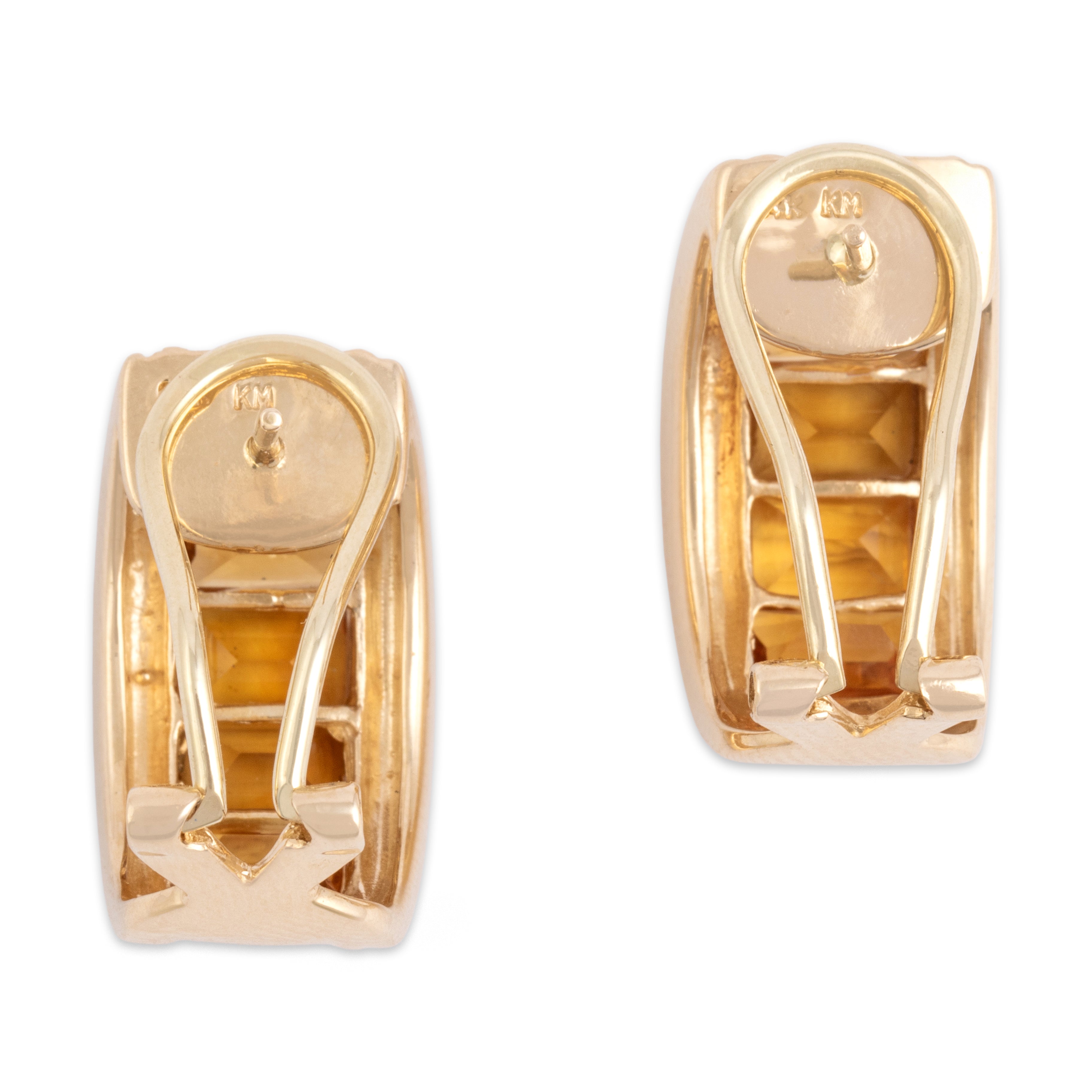 Vintage 14k Yellow Gold 4.51cttw Citrine Channel Half-Hoop Omega-Back Earrings - Back view