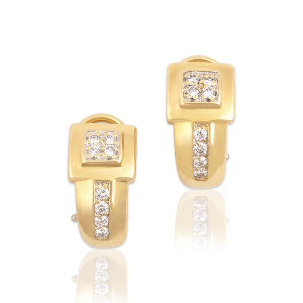 Vintage 14k Yellow Gold Diamond Sparkling Geometric Half-Hoop Omega-Back Earrings
