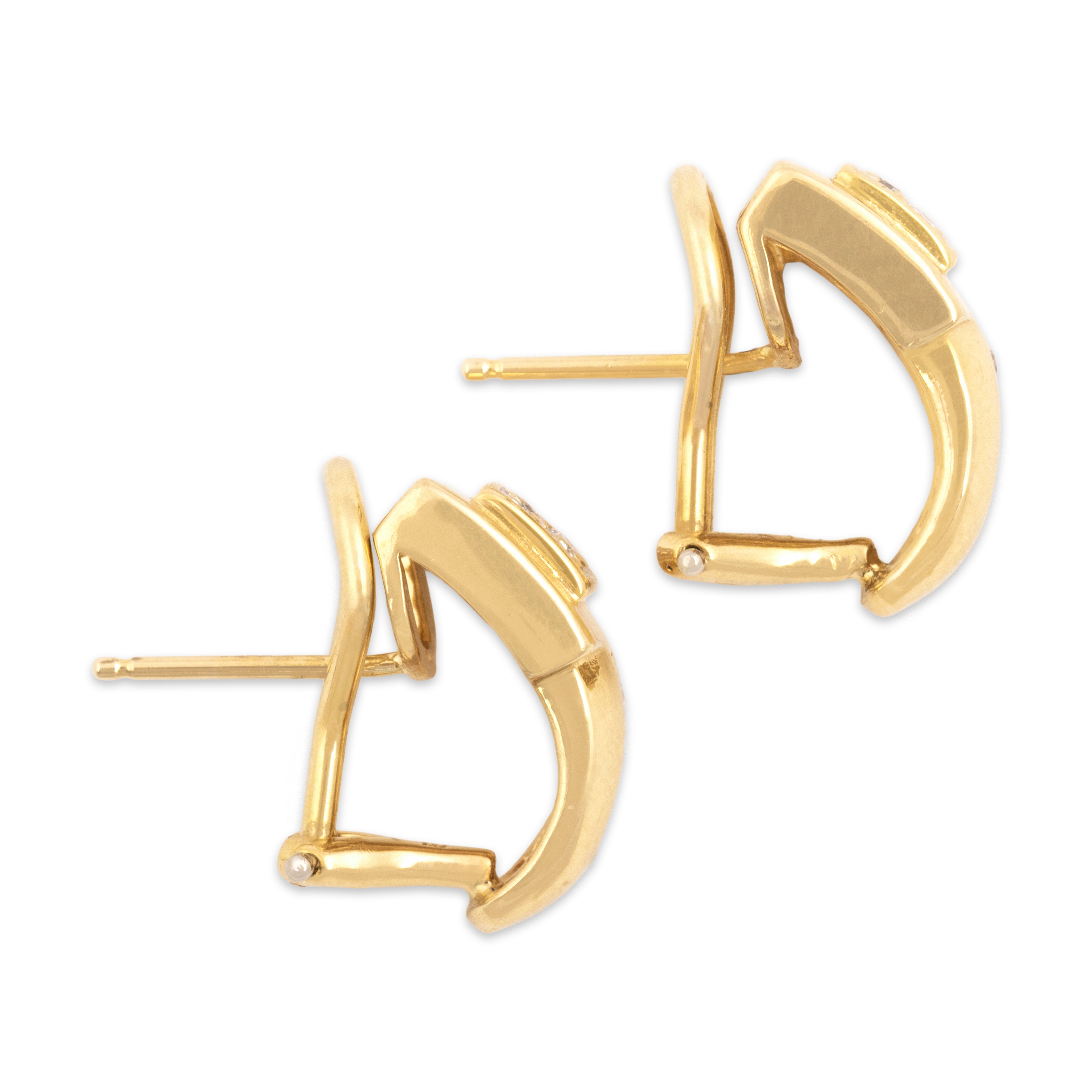 Vintage 14k Yellow Gold Diamond Sparkling Geometric Half-Hoop Omega-Back Earrings